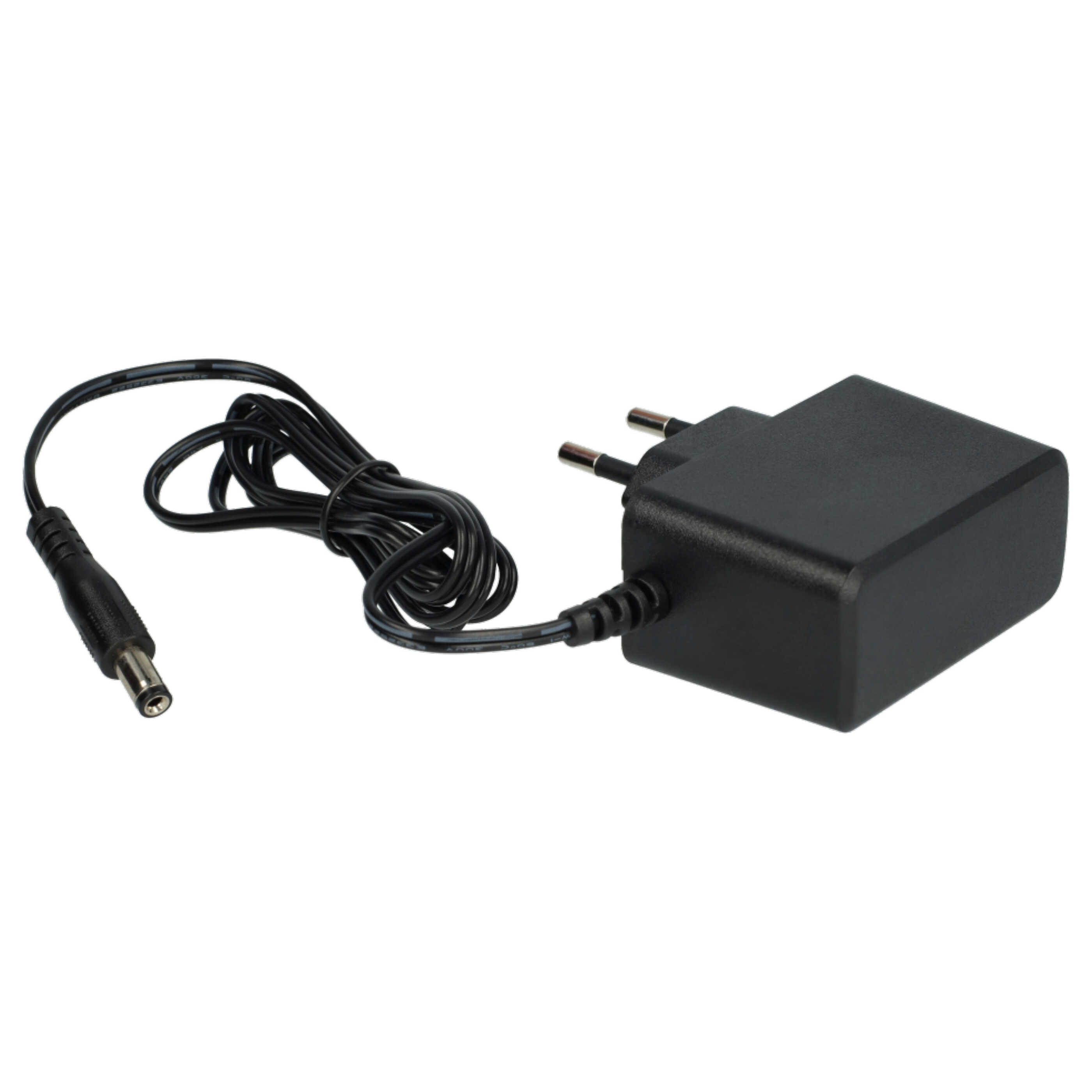 Ein schwarzes Netzteil mit Kabel und Stecker. Das Kabel ist aufgerollt. Der Stecker hat zwei Metallstifte.