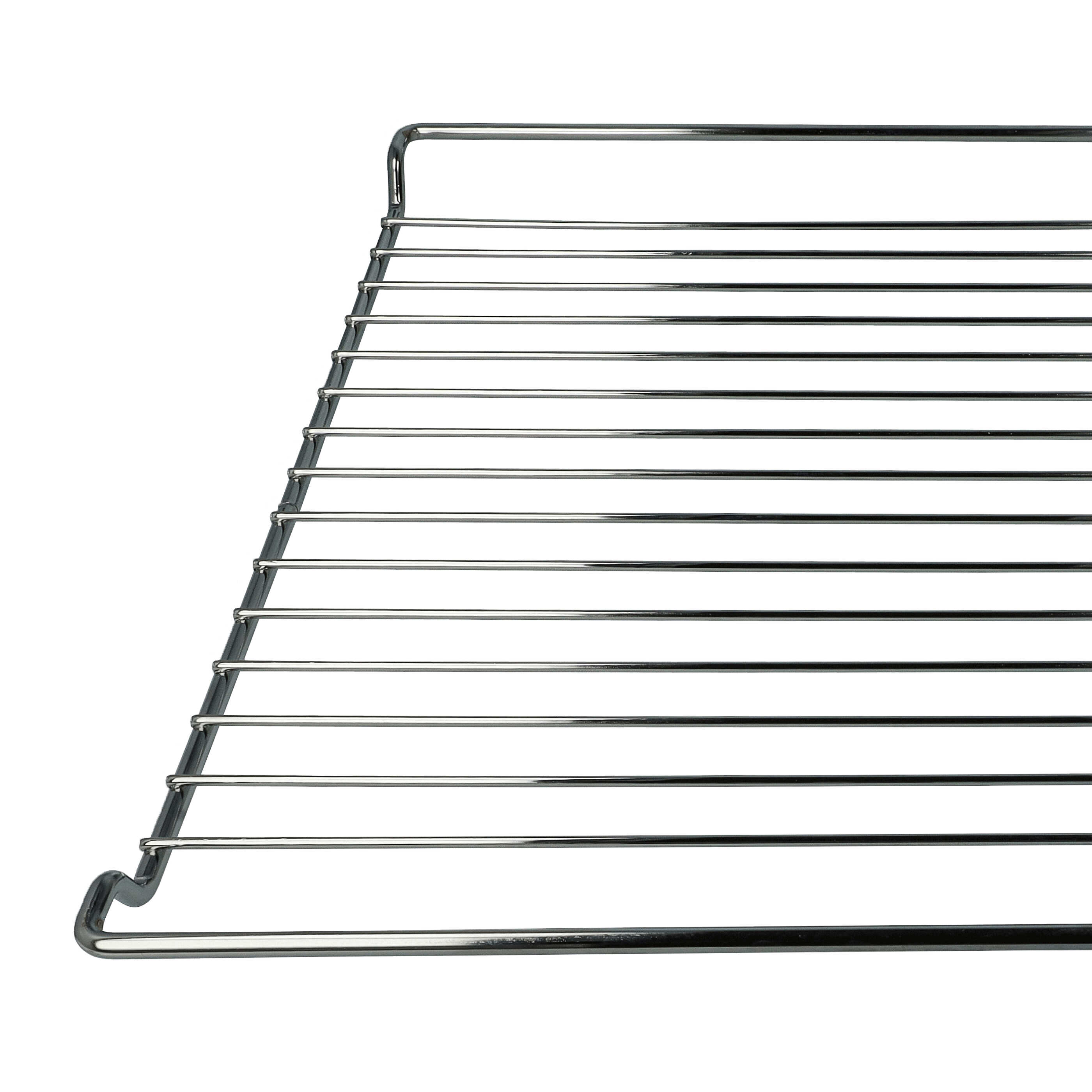 Ein Metallgrill mit horizontalen Stäben vor weißem Hintergrund. Der Grill ist abgewinkelt.