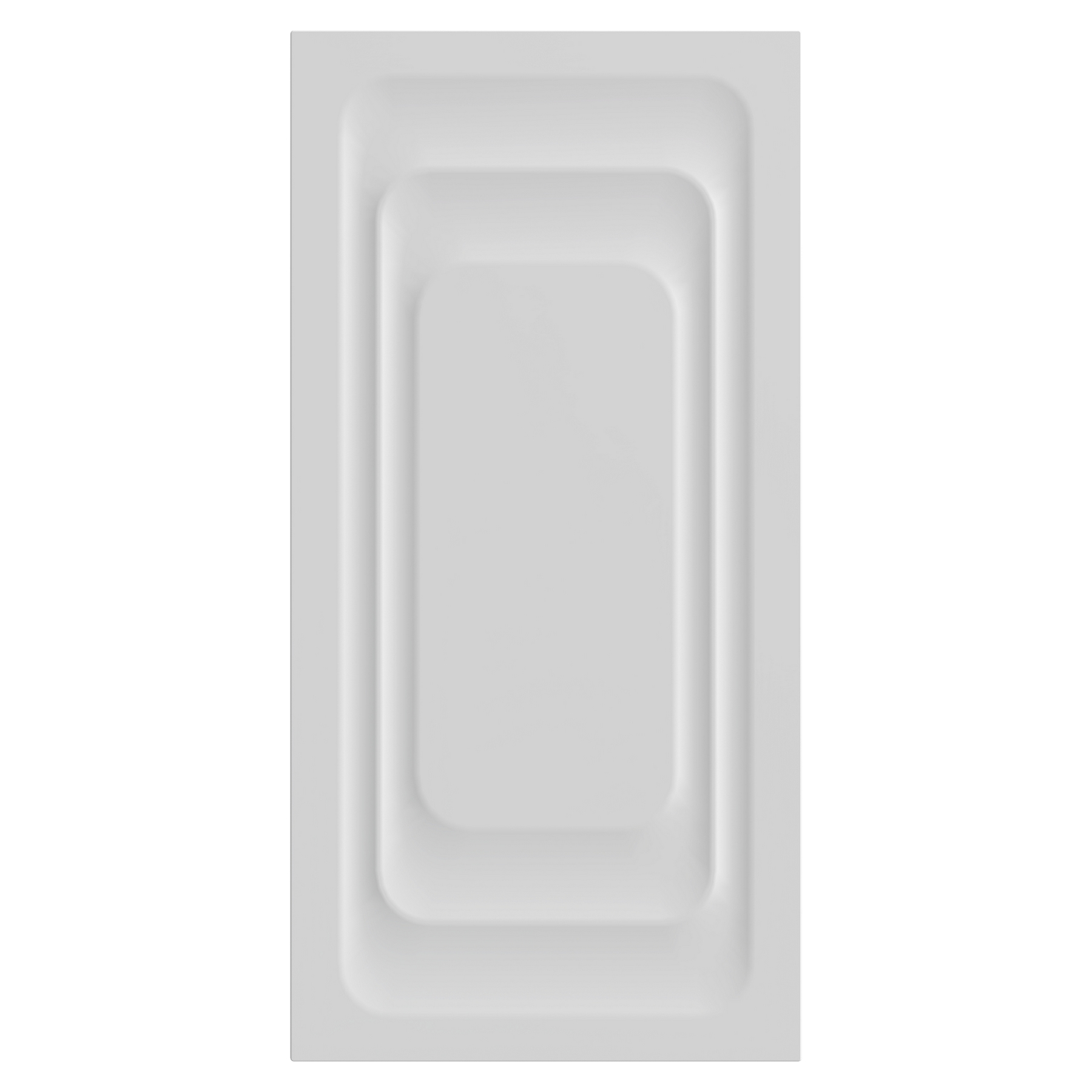 Un pannello bianco e rettangolare con un design a gradini incassati. Il pannello è centrato su uno sfondo bianco.