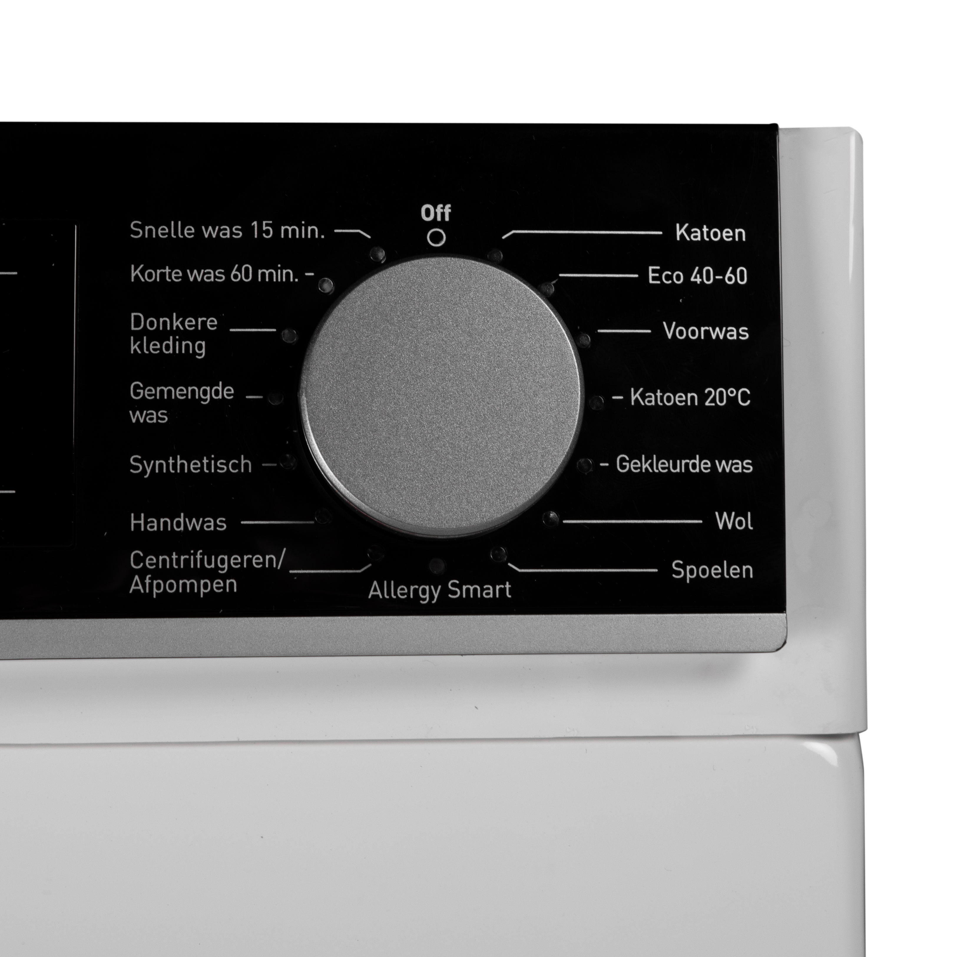 Washing machine control panel. It shows washing options like quick wash, cotton, and allergy smart.