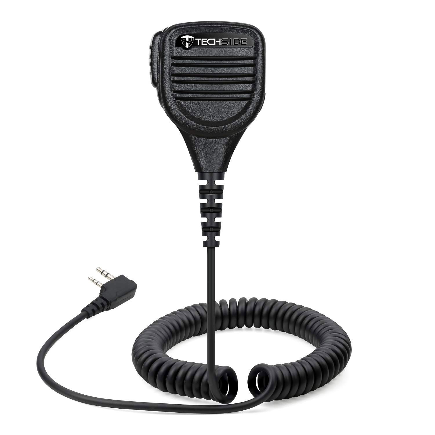 Microfono Techside nero con cavo a spirale e connettore. Il microfono è centrato su sfondo bianco.