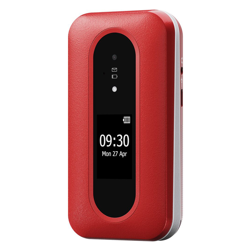 Czerwone i srebrne kieszonkowe urządzenie WiFi pokazuje godzinę 09:30 na ekranie. Urządzenie ma małą kamerę i inne wskaźniki.