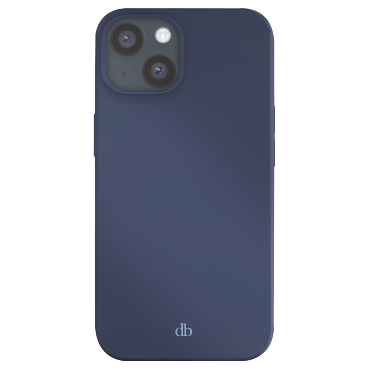 Una custodia per telefono blu navy con tre obiettivi e le lettere 'db' in basso.