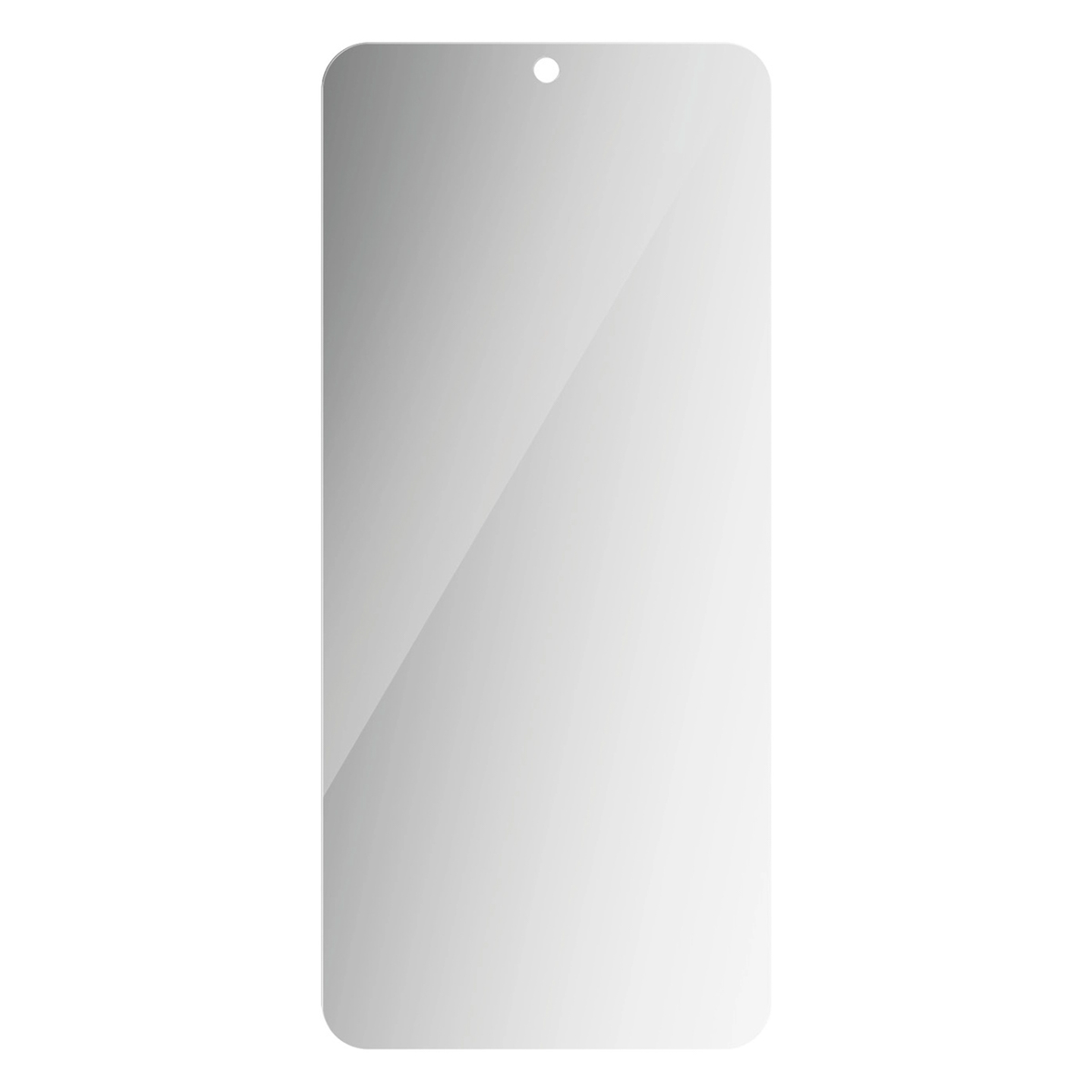 Un objet rectangulaire gris clair avec un dessus arrondi et un petit trou. Il a une surface brillante dégradée.