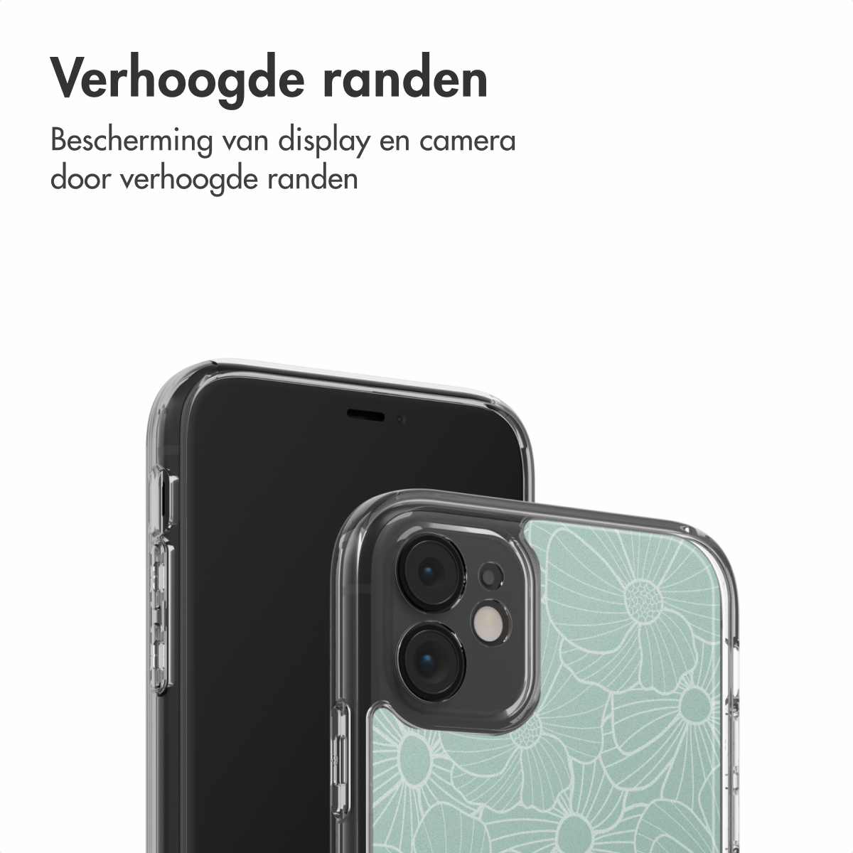 Due smartphone con custodie protettive. La custodia a destra ha un motivo floreale. Lo sfondo è bianco.