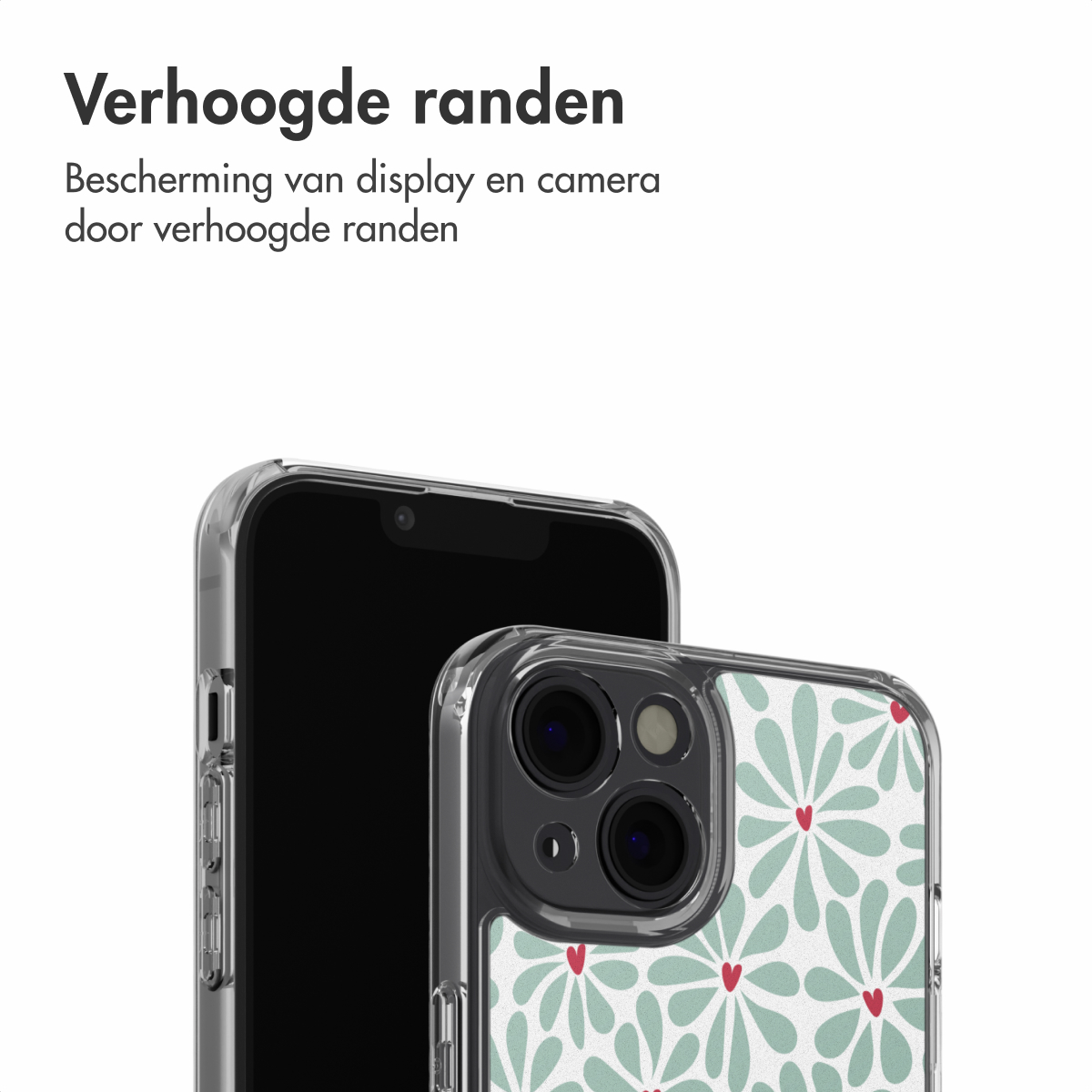 Sono mostrati due smartphone con custodie protettive. Una custodia ha un design floreale con sfondo bianco e l'altra è trasparente.