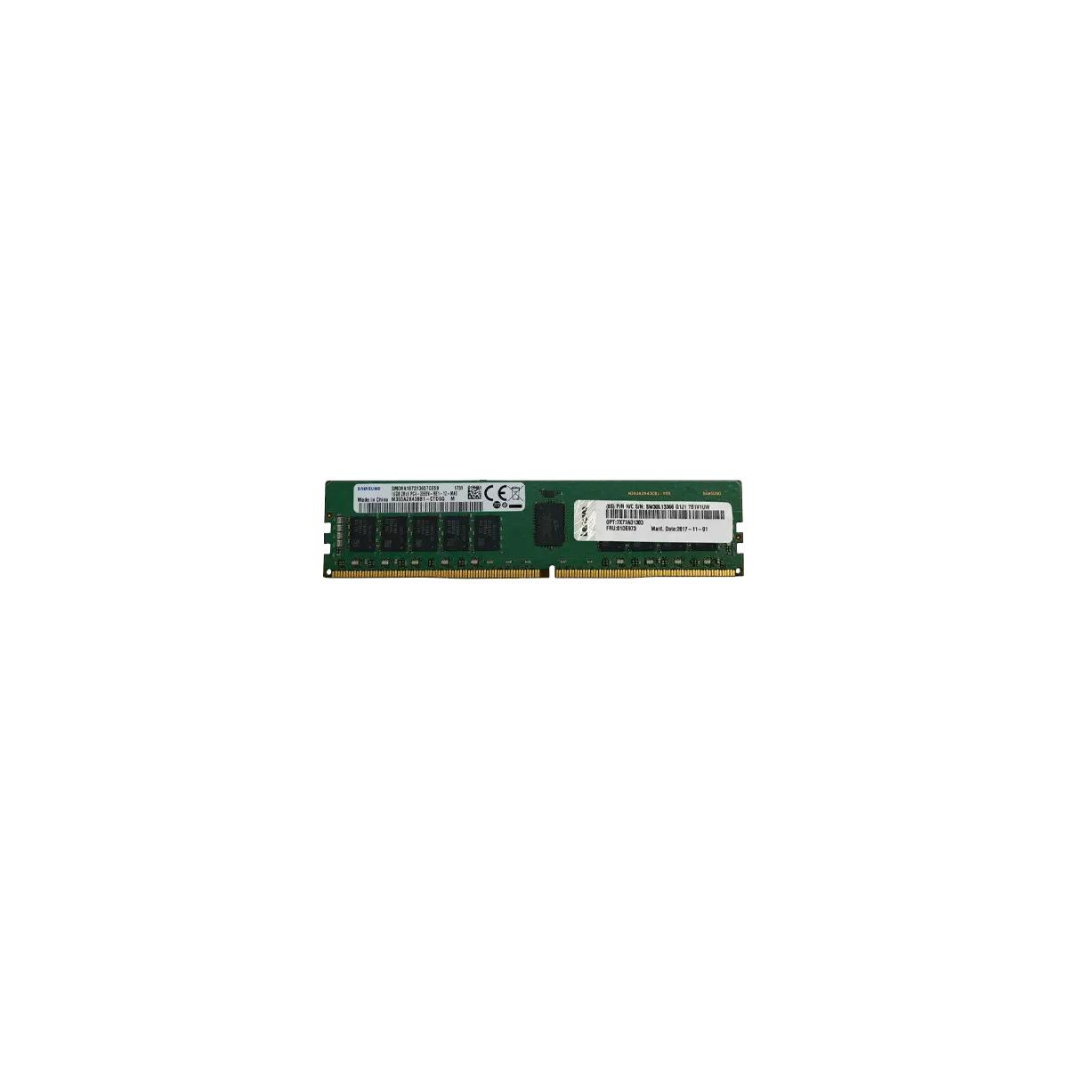 Ein grünes RAM-Modul auf weißem Hintergrund. Es hat schwarze Chips und Etiketten. Das RAM ist horizontal.