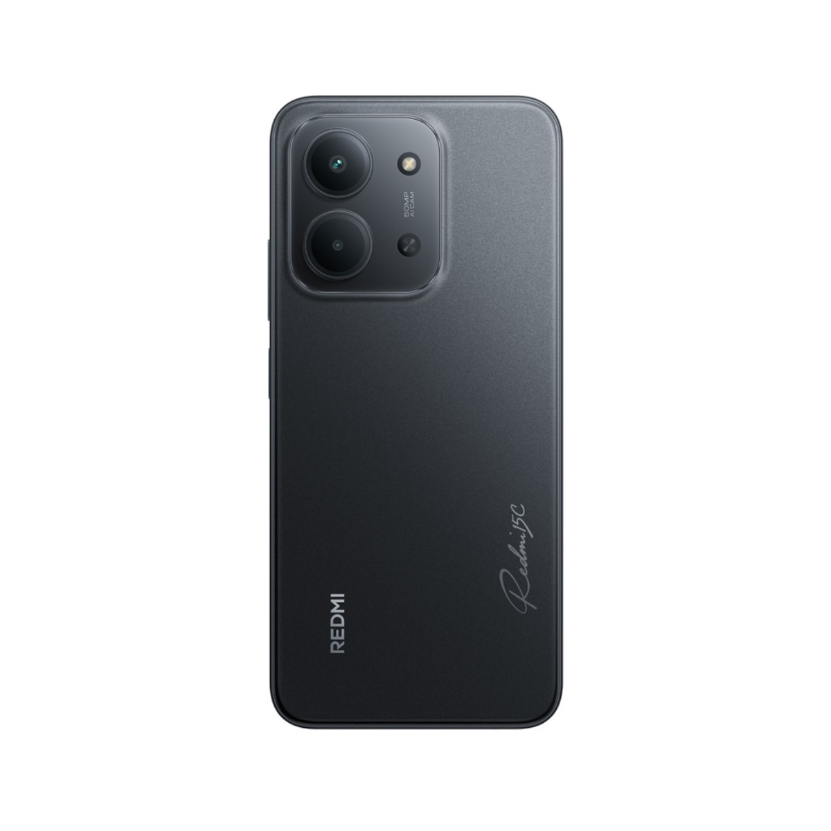 Tył ciemnoszarego smartfona Redmi 13C. Posiada układ kamer, logo Redmi i stylizowany napis "Redmi 13C".