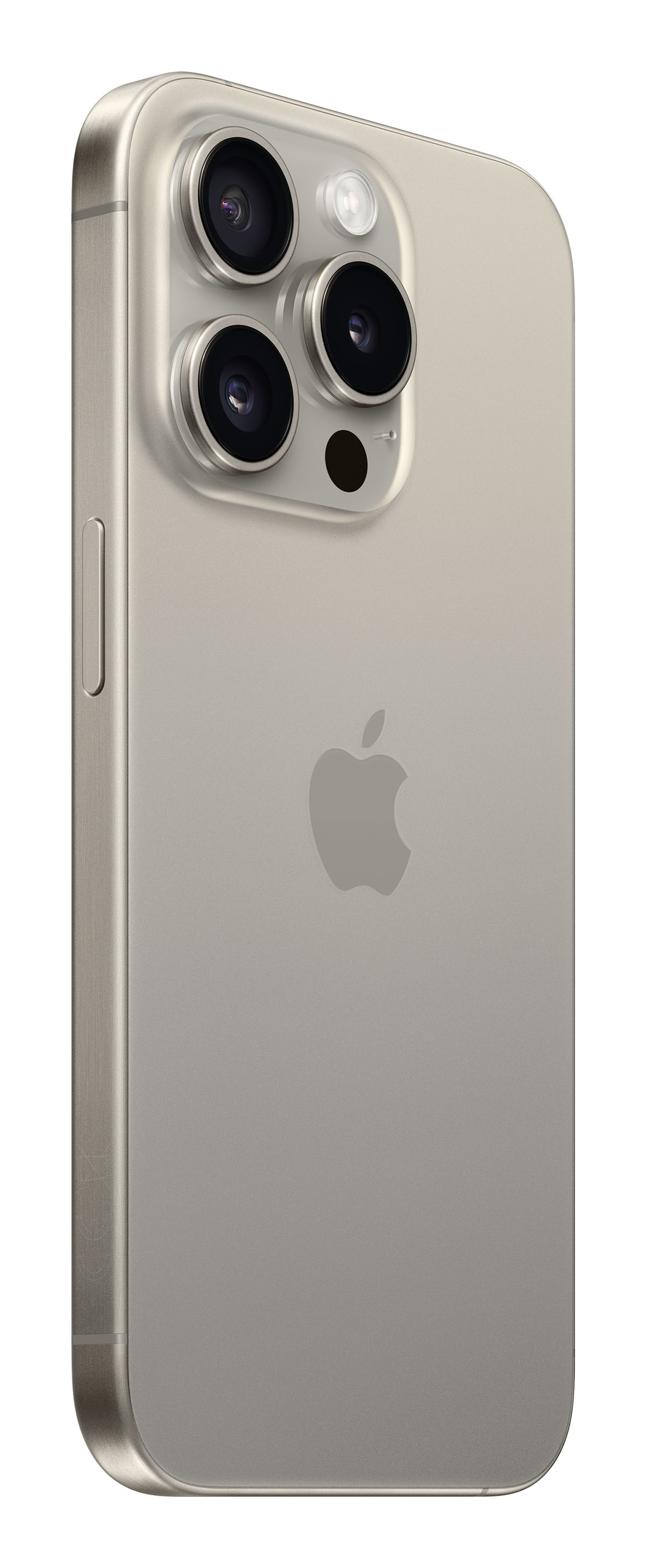 Złoty iPhone, widok z tyłu, z aparatem i logo Apple. Telefon jest na białym tle.