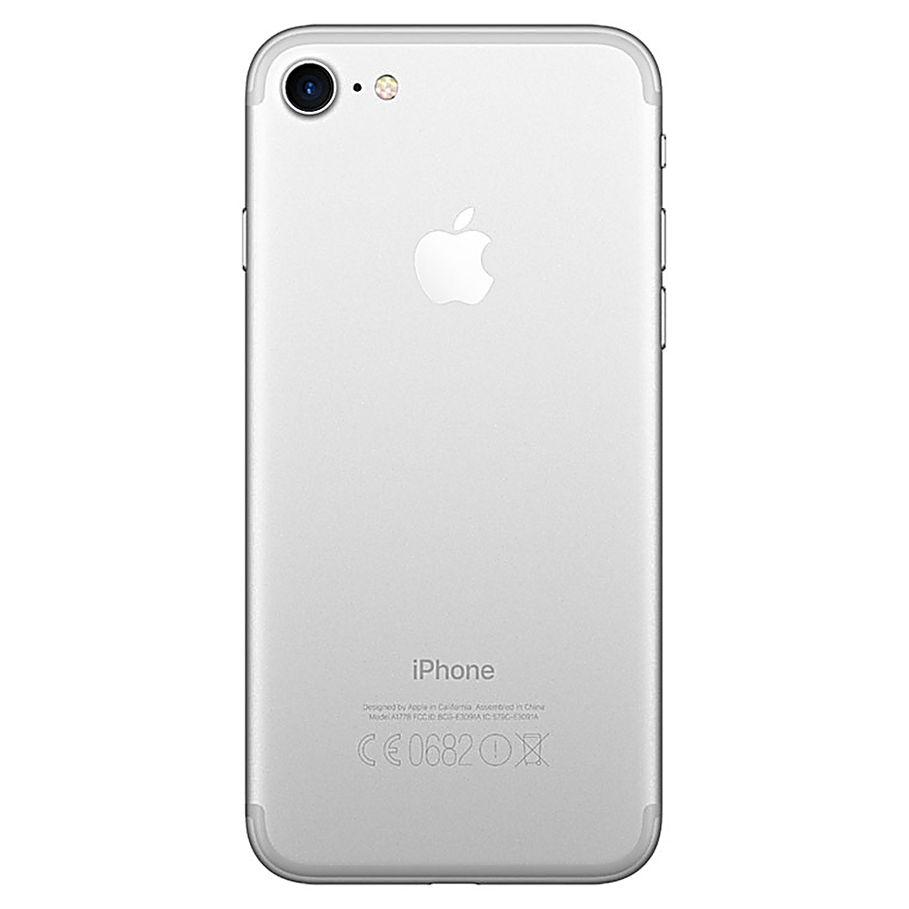 Retro di un iPhone argento. Ha una fotocamera, il logo Apple e la parola iPhone sotto. Il testo in basso indica la provenienza.