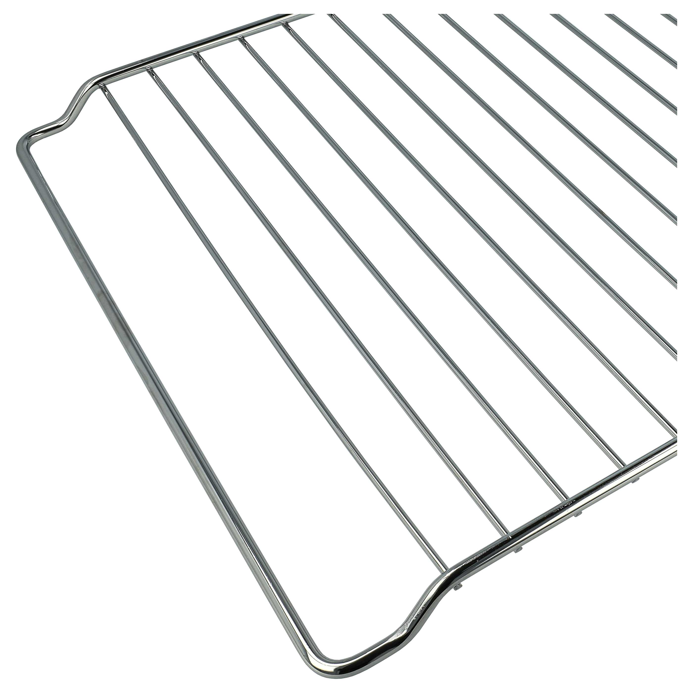 Ein Chrom-Metall-Ofenrost liegt auf weißem Grund. Der Rost besteht aus parallelen Stäben, die durch einen Rahmen verbunden sind.