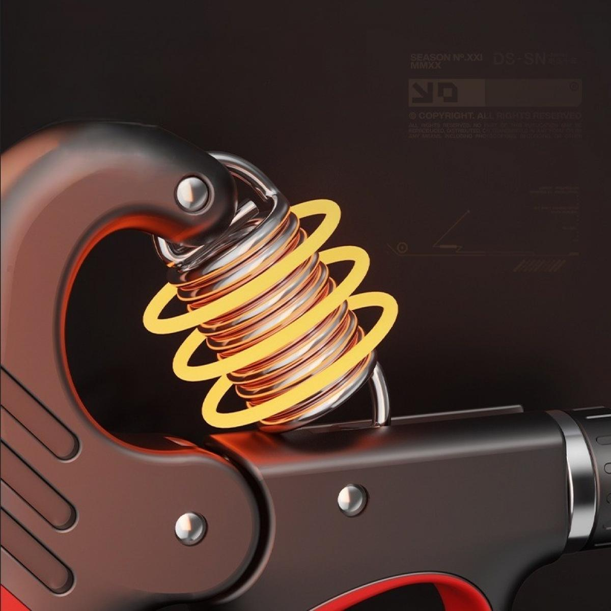 Nahaufnahme eines Handgriffes mit einer Spiralfeder. Die Feder wird durch gelbe Linien vor dunklem Hintergrund hervorgehoben.