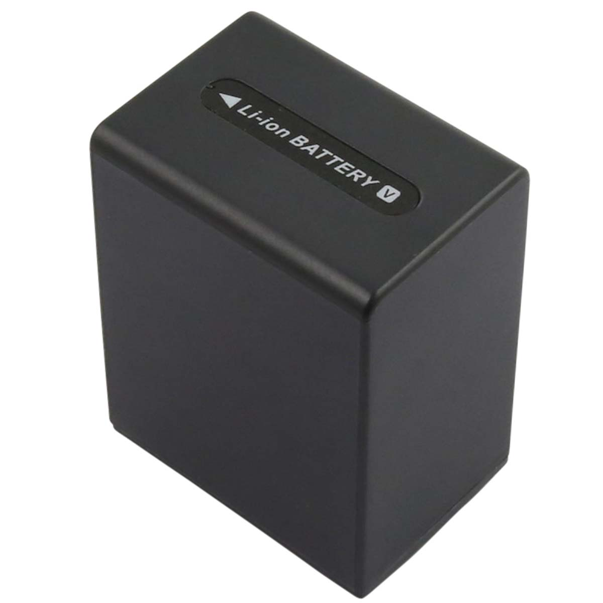 Una batteria agli ioni di litio nera, di forma rettangolare con bordi arrotondati. 'Li-ion BATTERY' è stampato sulla superficie superiore.