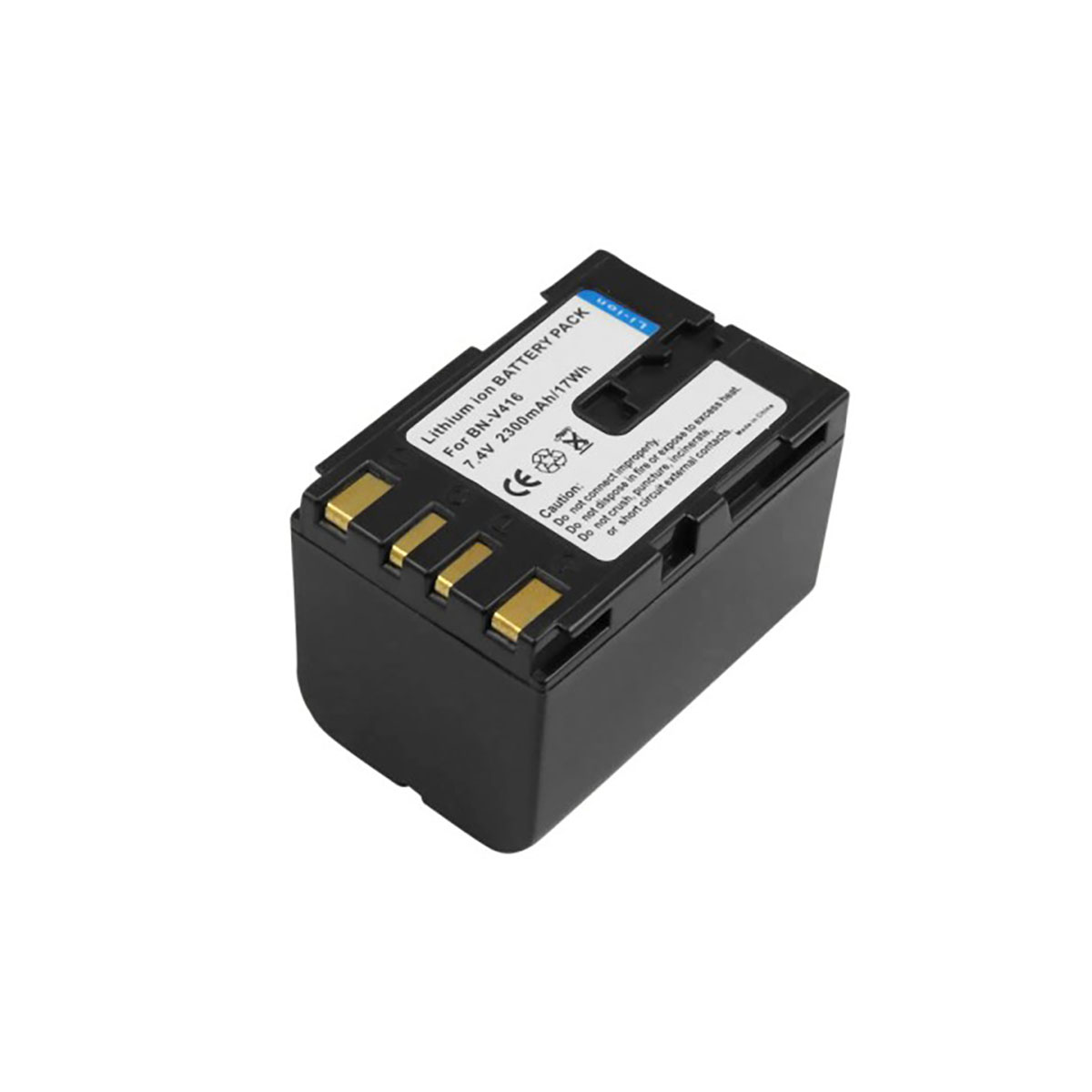 Ein schwarzes Lithium-Ionen-Akkupack mit goldenen Anschlüssen. Auf dem Etikett steht 'Lithium Ion Battery Pack' und weitere Spezifikationen.