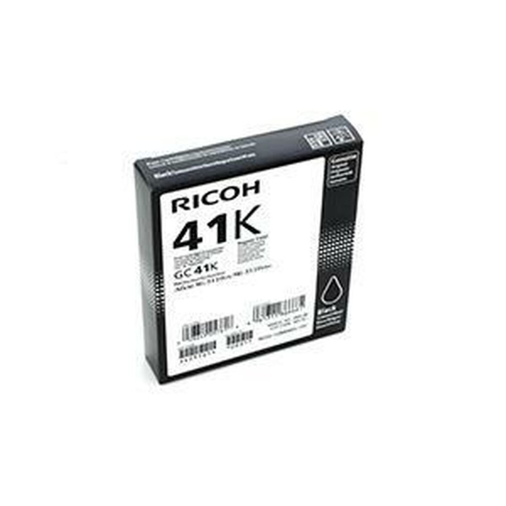 Una scatola di cartucce d'inchiostro Ricoh 41K in bianco e nero. La scatola presenta il logo Ricoh e le informazioni sul prodotto. Su sfondo bianco.