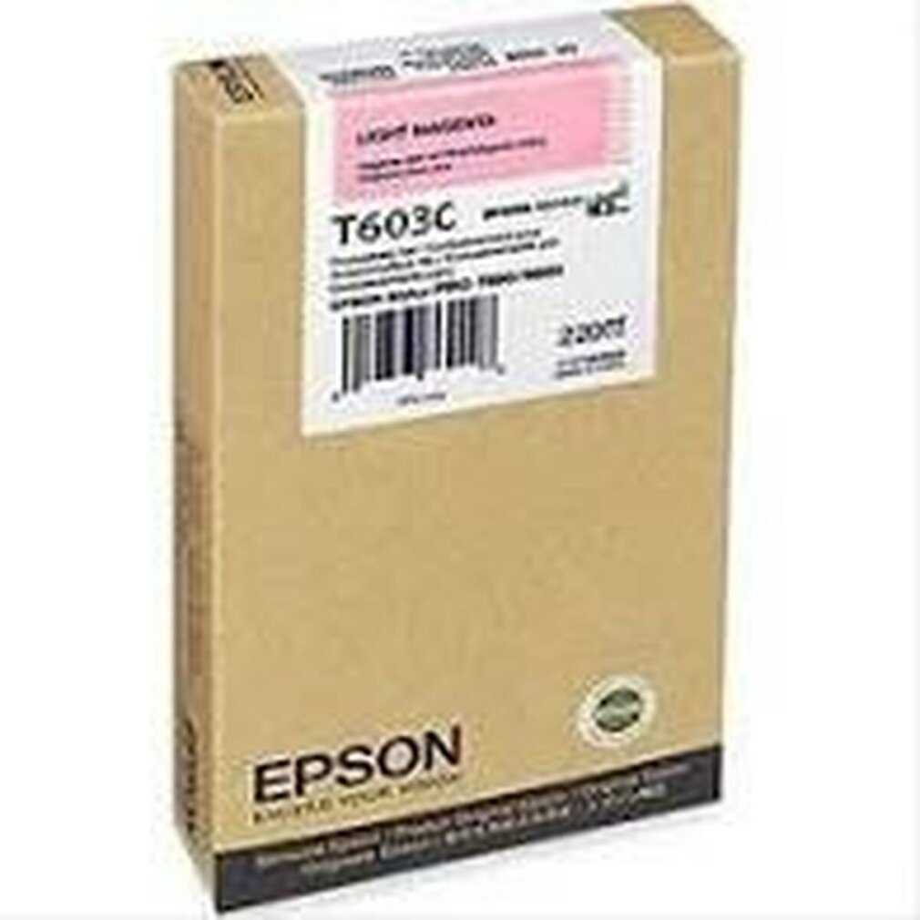 Een kartonnen doos met Epson-inkt, met het label 'Light Magenta' en 'T603C'.