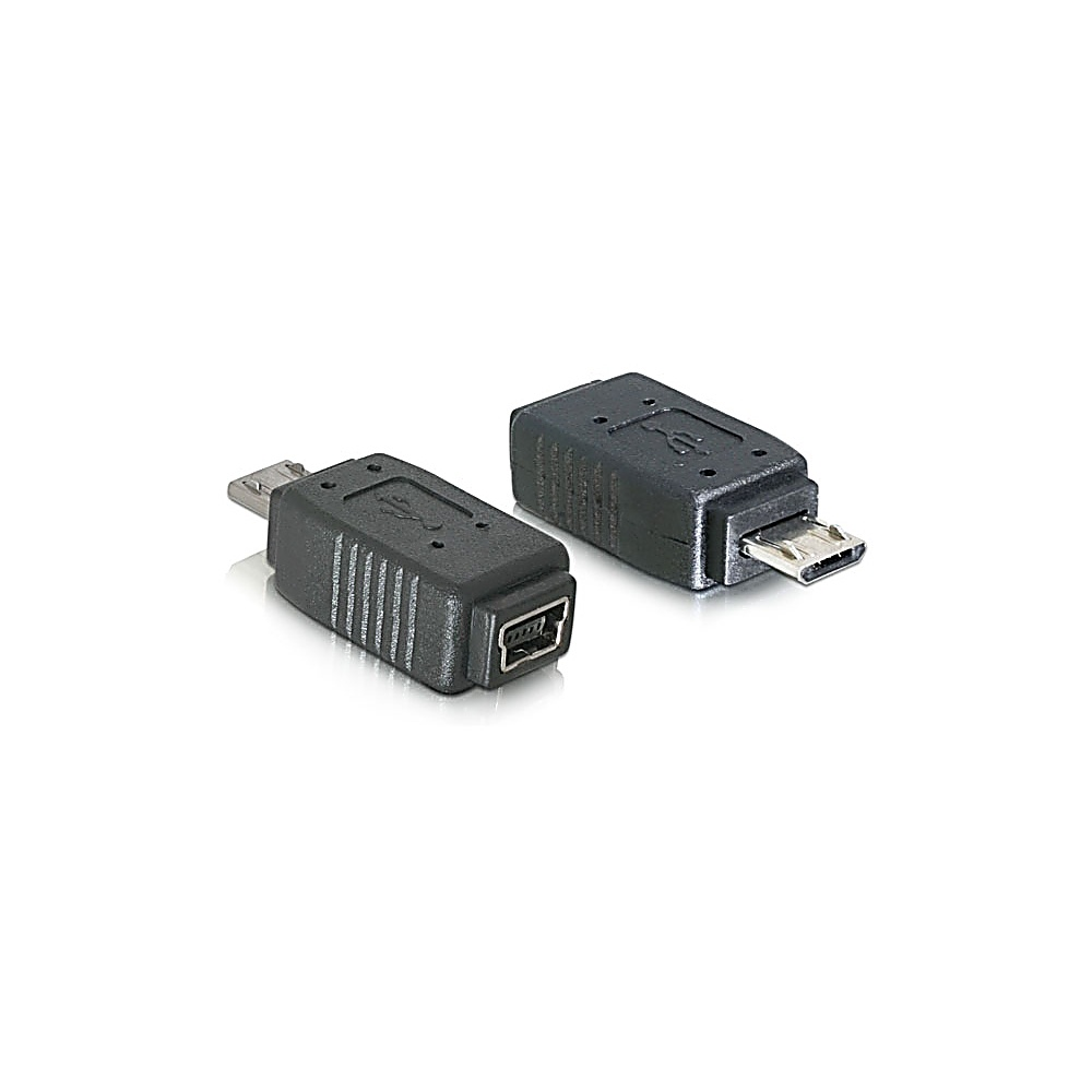 Due adattatori USB neri su una superficie bianca. Hanno porte diverse e sono progettati per collegare dispositivi.