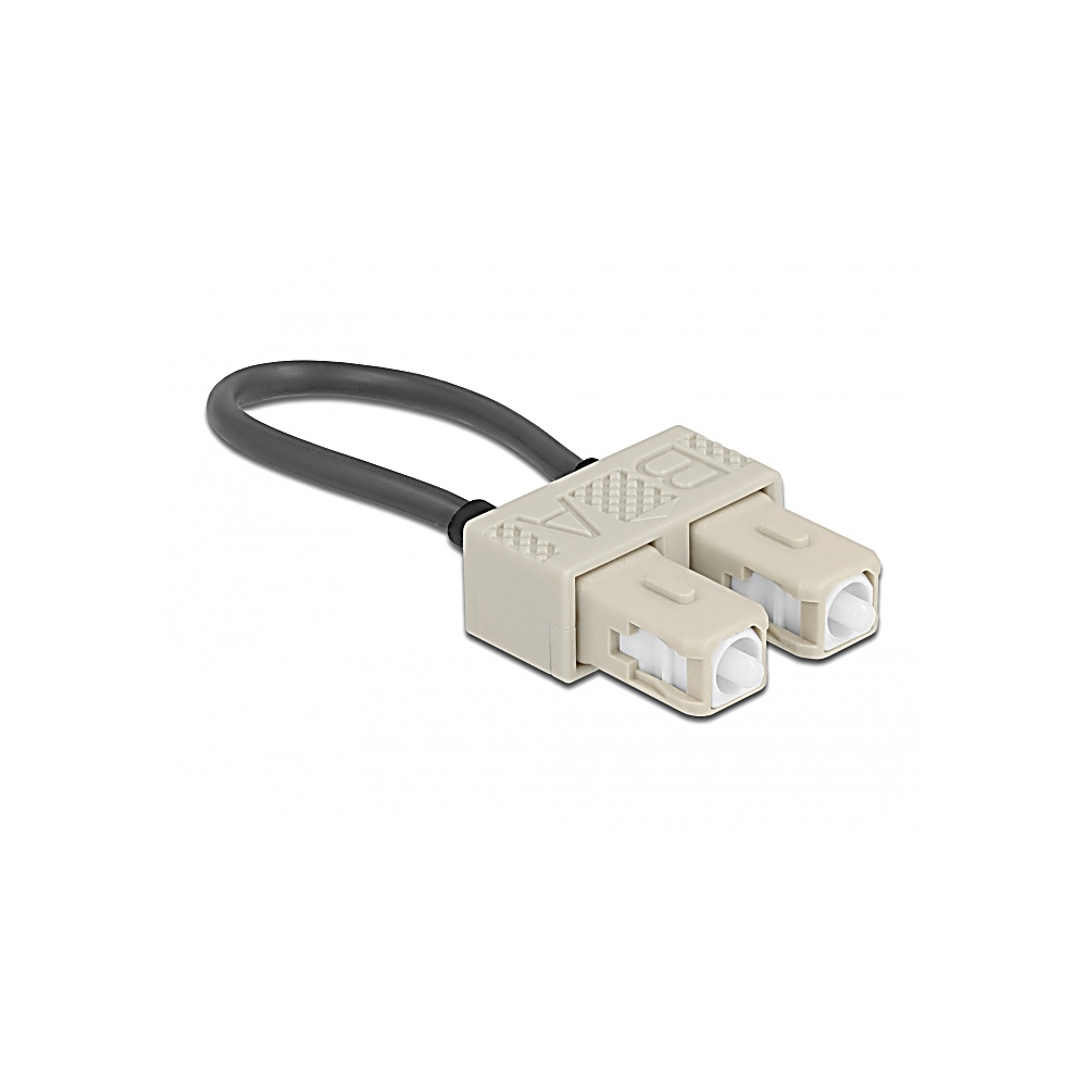Un connettore beige a doppia porta con un anello di cavo grigio, posto su sfondo bianco. Il connettore ha impresso "B&A".