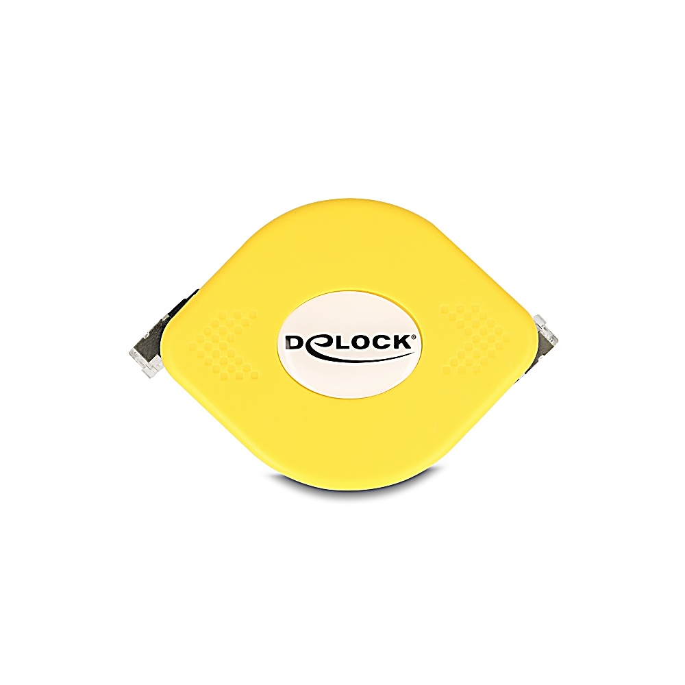 Un metro a nastro giallo con logo D-LOCK bianco al centro. Lo sfondo è bianco.