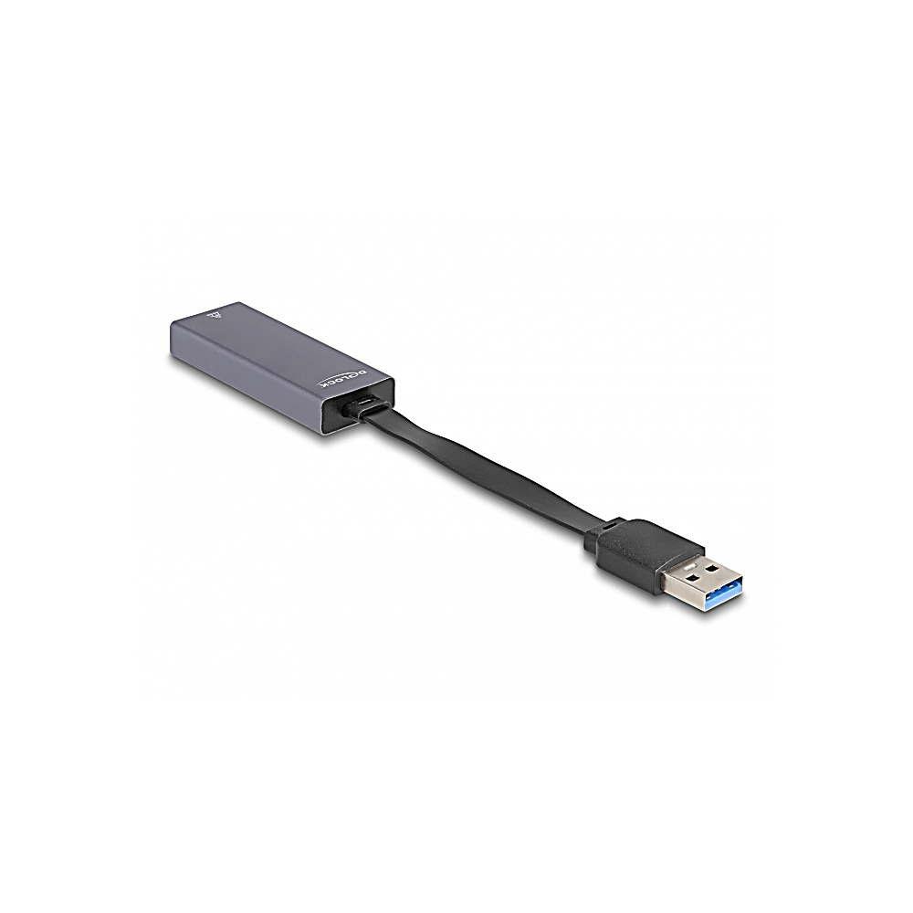 Szara przejściówka USB z czarnym kablem i złączem USB. Znajduje się na białym tle.