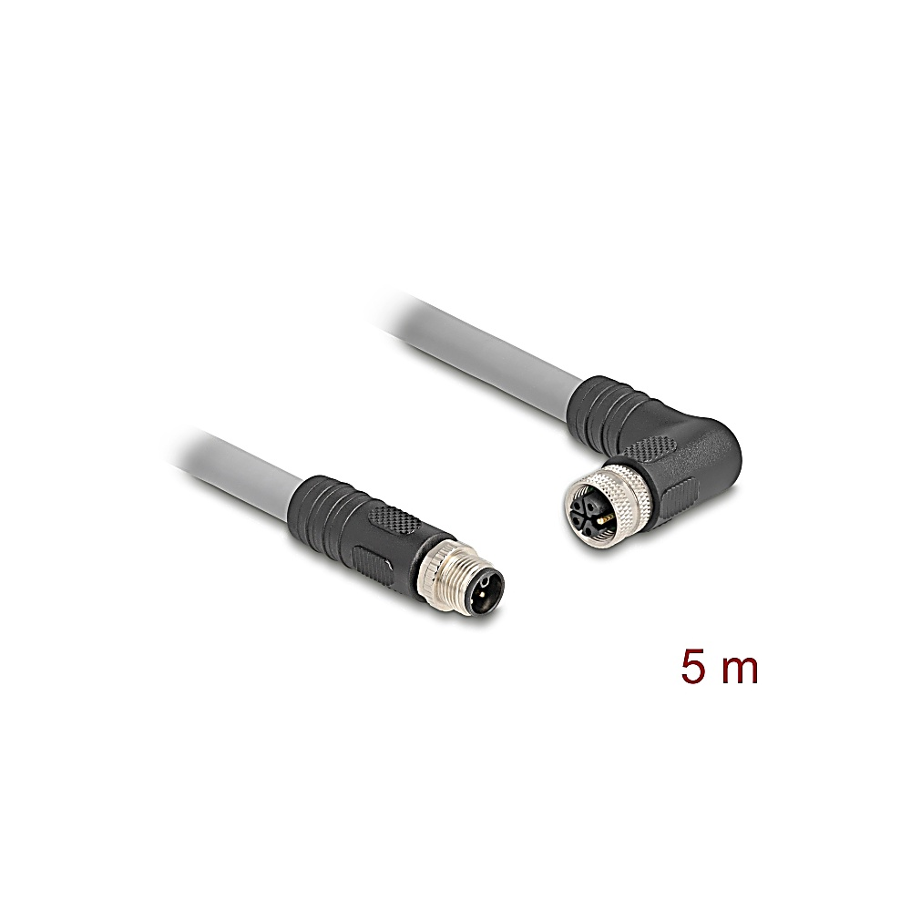 Due cavi grigi con connettori neri. Un connettore è angolato. Il testo '5 m' è in basso a destra.