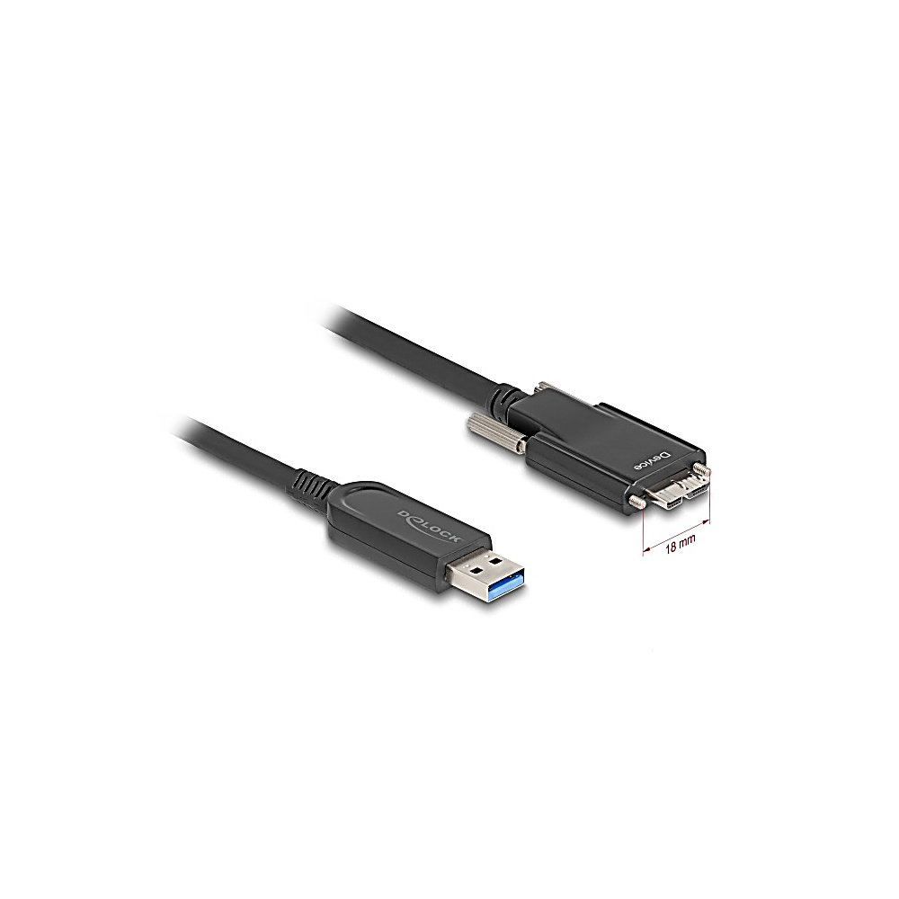 Un cavo nero da D-SUB a USB. L'estremità USB è blu, l'estremità D-SUB ha un connettore argentato. Il cavo è su sfondo bianco.