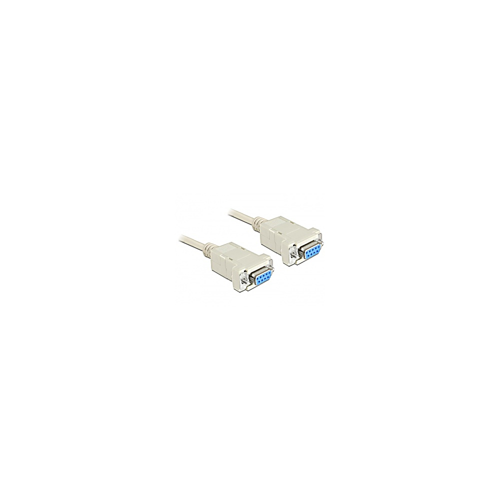 Due cavi seriali beige con connettori blu su sfondo bianco. I connettori hanno viti metalliche.