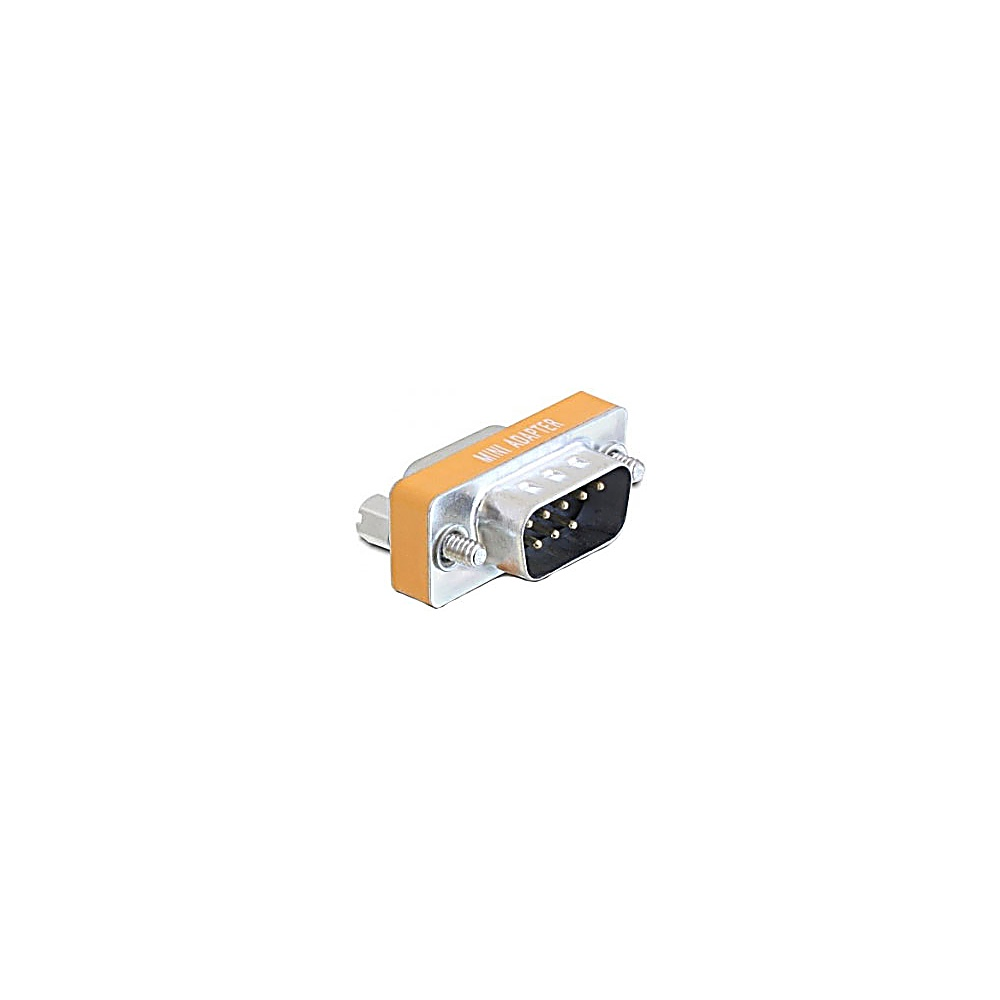Un mini adattatore con un connettore in metallo argentato, un connettore nero e una parte in plastica arancione. C'è scritto 'MINI ADAPTER'.