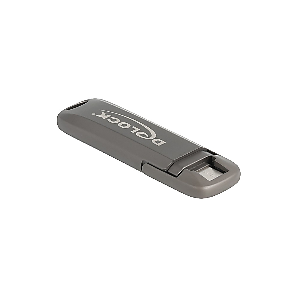 Una chiavetta USB grigia con la scritta 'DOCKLOCK' stampata su sfondo bianco.