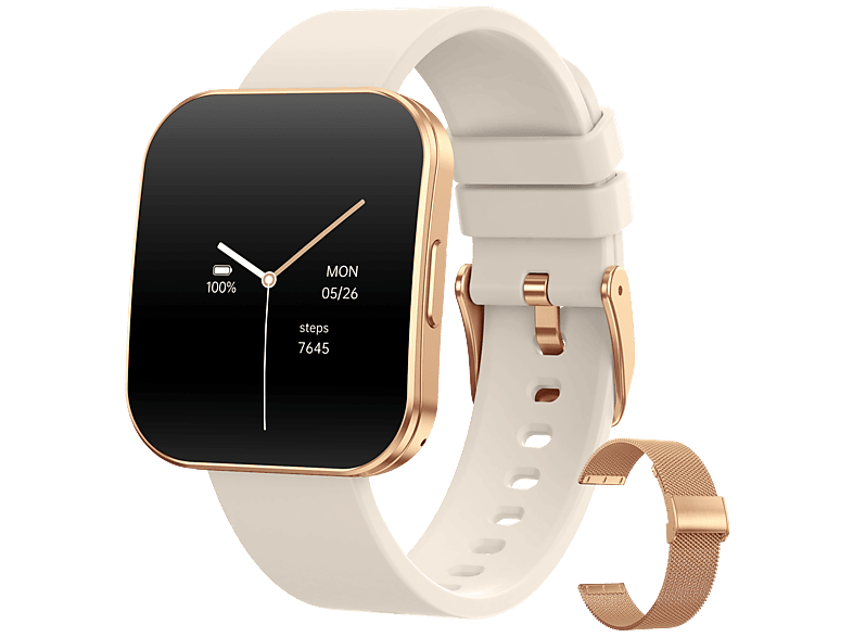 LEVOWATCH DOITX TINY Damen AMOLED Always-On Smartwatch robust, wasserdicht Silikon + Edelstahlarmband + Nylon, 140-220 mm, Rosa