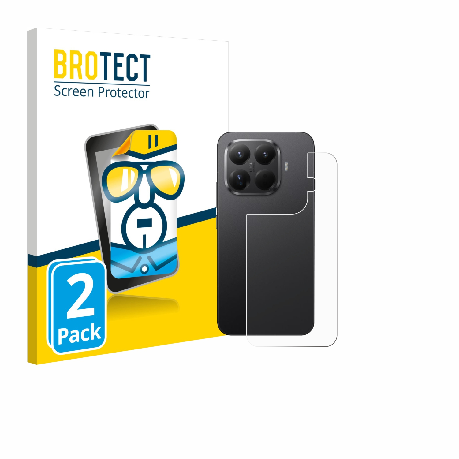 Eine Displayschutzfolienbox mit einem Telefonbild, einem Telefon und einer Displayschutzfolie. Auf der Box steht 'BROTECT Screen Protector'.
