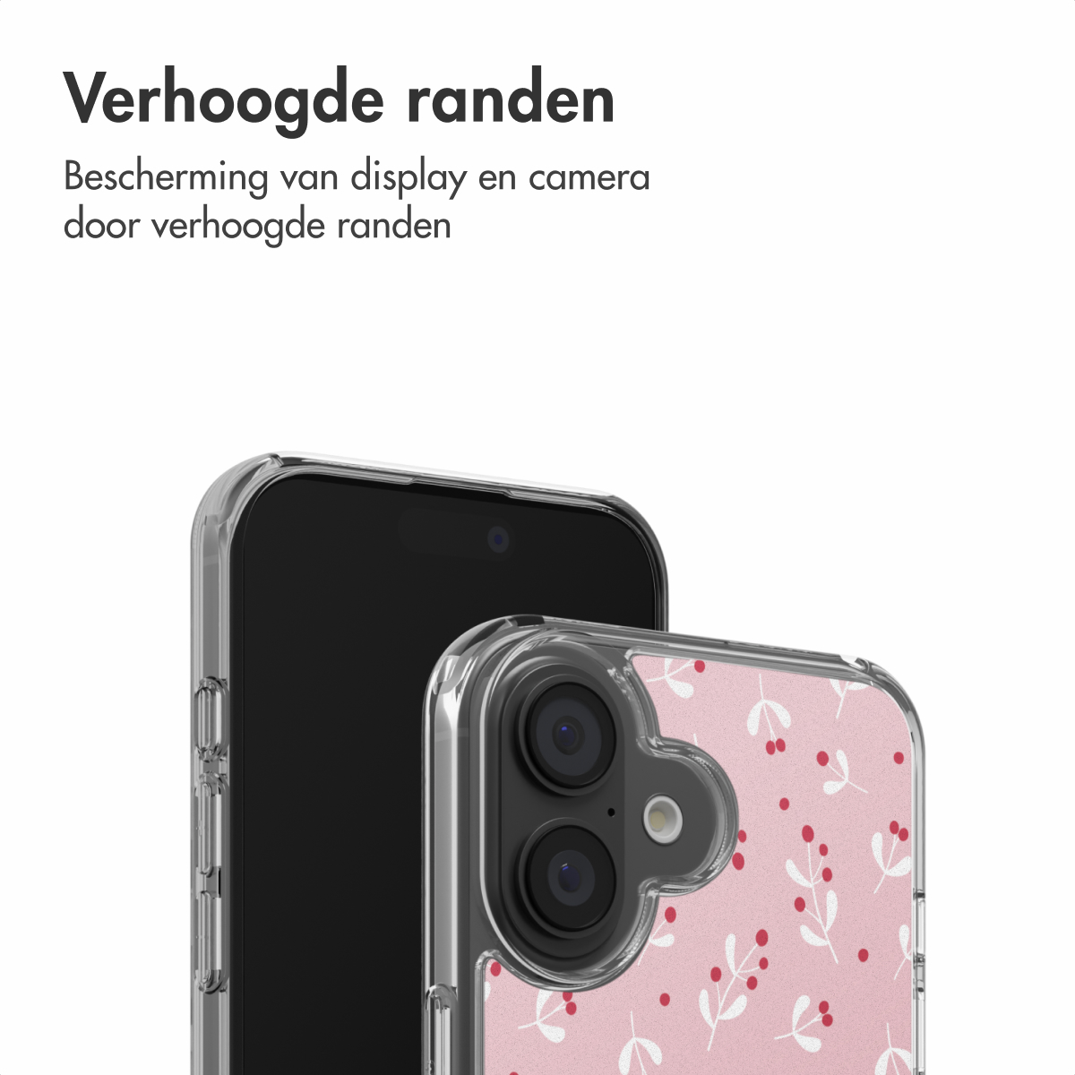 Due smartphone con custodie. Una custodia ha un motivo floreale su rosa. La custodia trasparente protegge schermo e fotocamera.