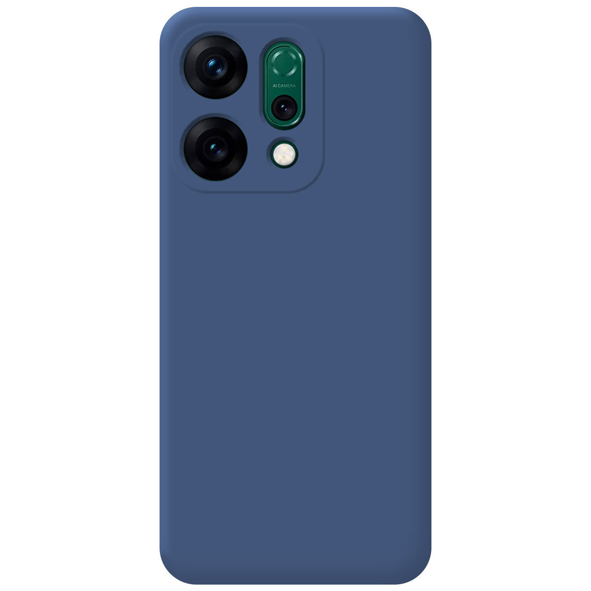 Una custodia blu per smartphone con un modulo fotocamera. Il modulo ha più lenti e un'etichetta AI camera.