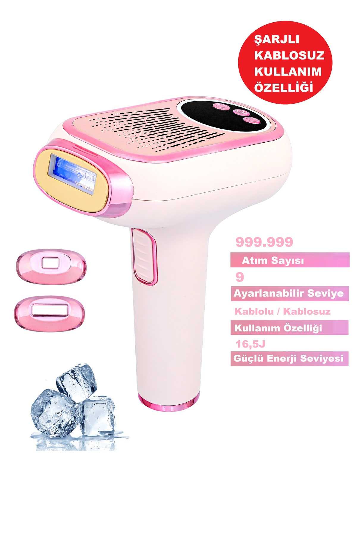 BRIGHT ELEGANCE BE-9088, 999.999 Atım 9 Kademe Buz Başlık, Hassas Dar Bölge Başlık, IPL Lazer Epilasyon Aleti Pembe