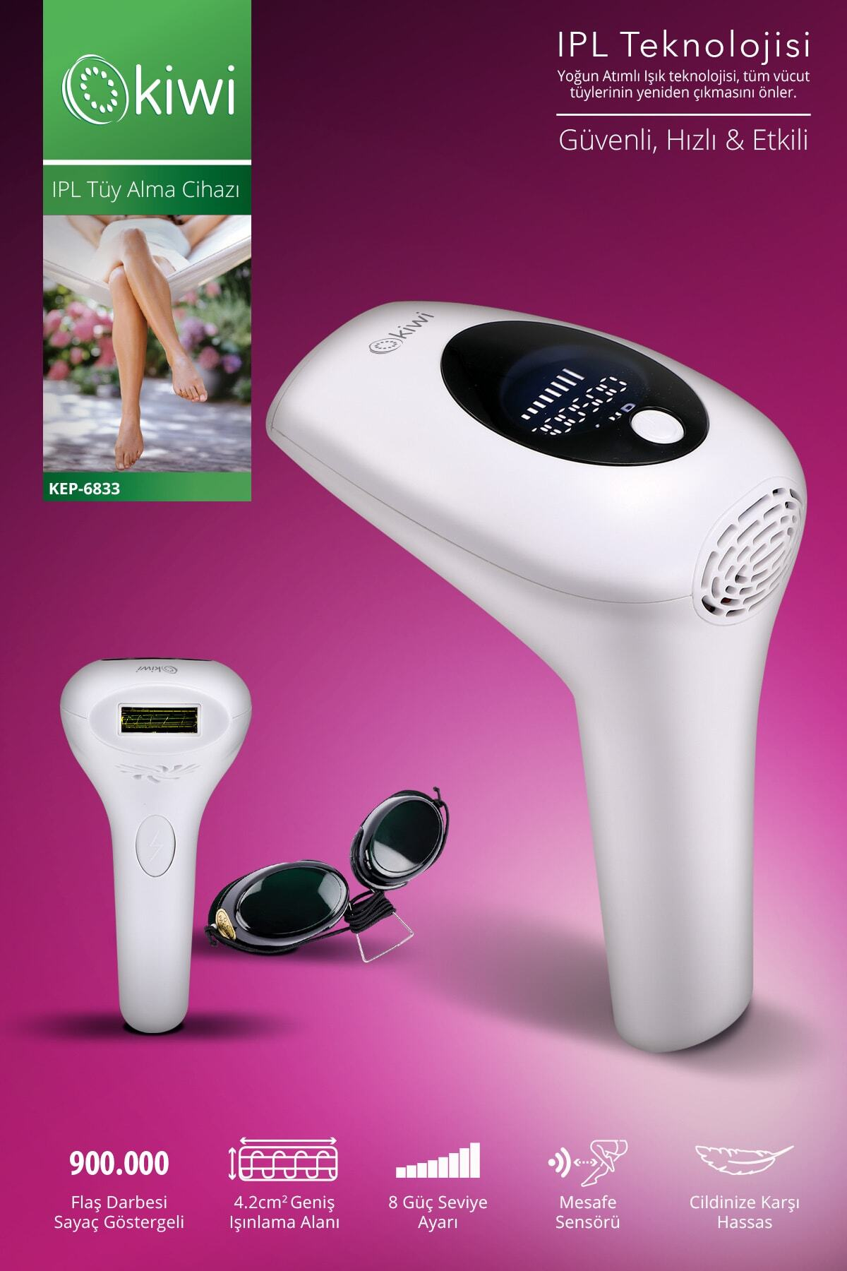 KIWI Kep-6833 Pro IPL Lazer Epilasyon Aleti Beyaz