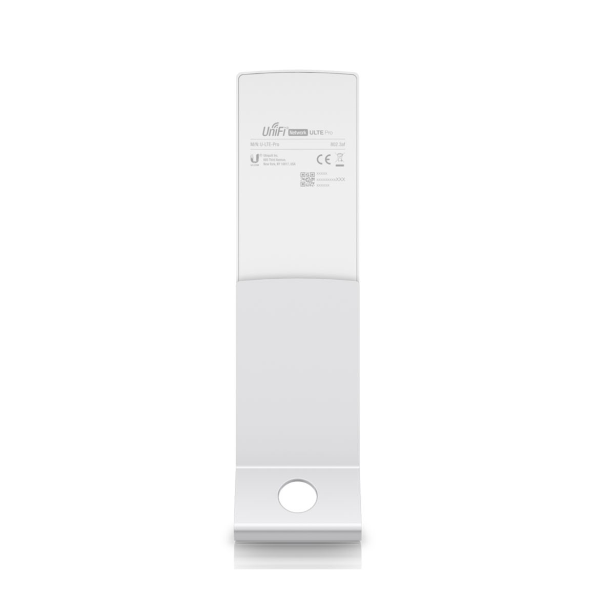 Un dispositivo bianco UniFi LTE Pro con etichette e marchio CE.