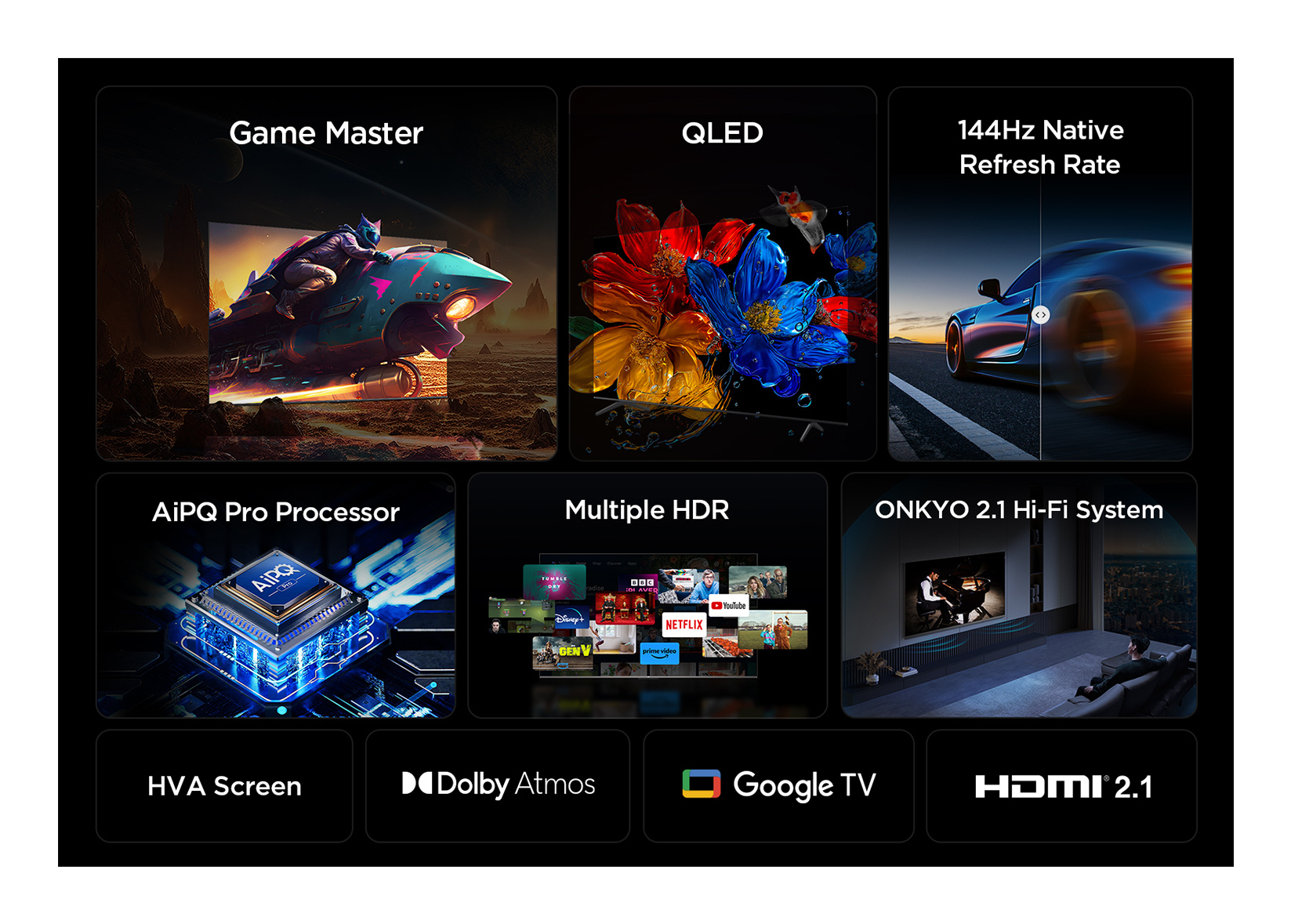 Reklama z funkcjami technologicznymi. Ekrany obejmują gracza na pojeździe, kolorowe kwiaty i samochód na drodze.