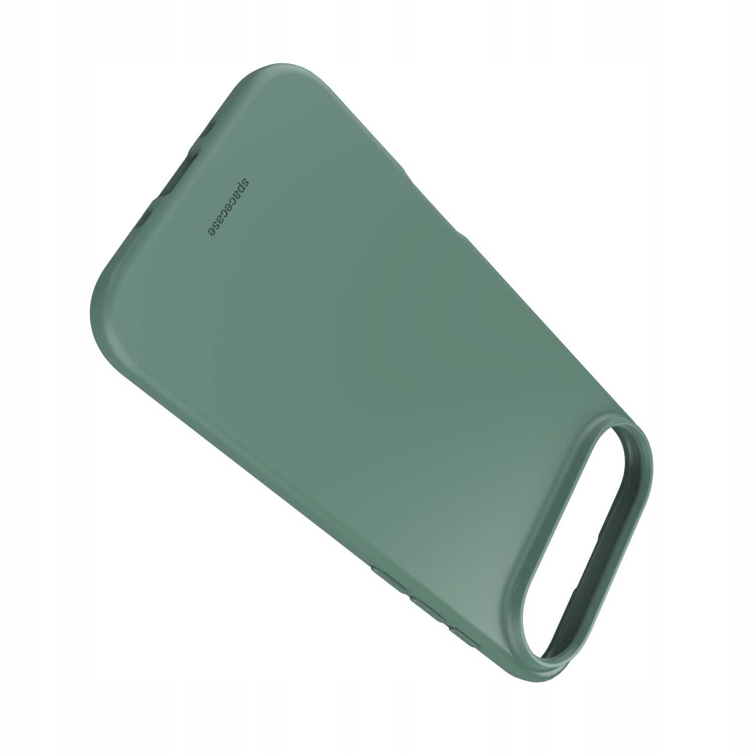 Zielone etui na telefon z napisem 'spacecase', na białym tle. Etui ma wycięcie na aparat.