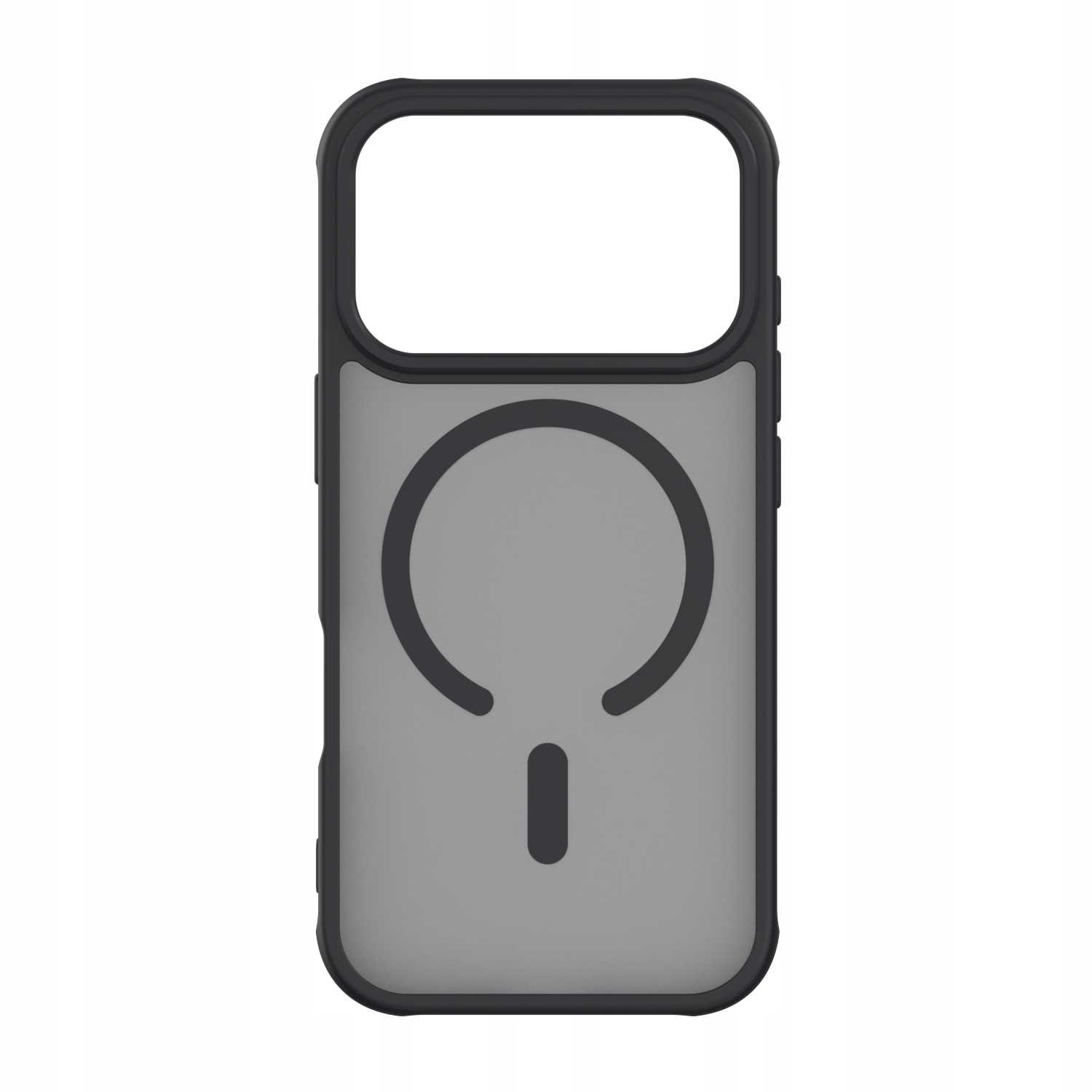 Czarno-szare etui na telefon. Etui ma czarną ramkę i szary tył z okrągłym wzorem i pionową linią.