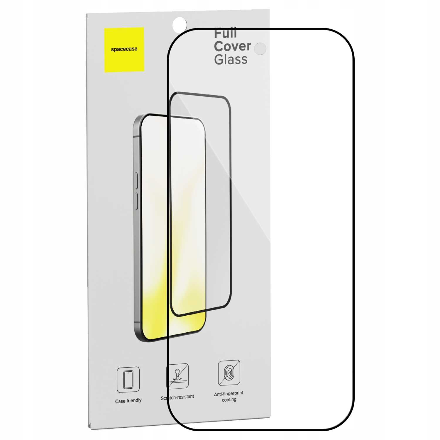 Opakowanie ochronne ekranu telefonu z ilustracją telefonu, logo marki i cechami na białym tle.