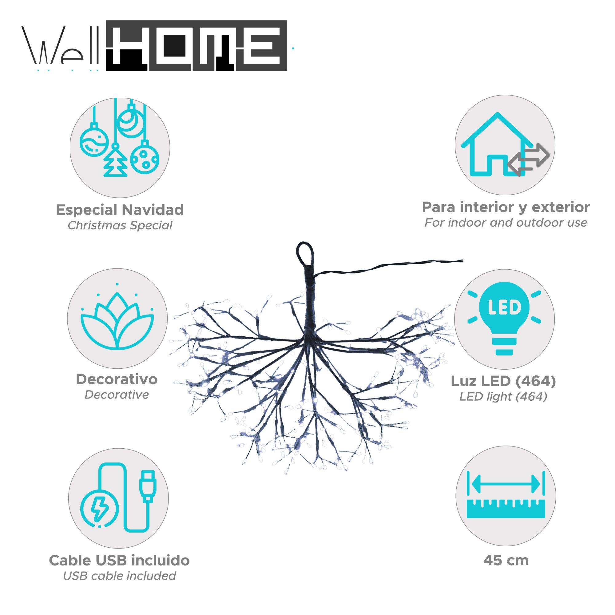 Una luz decorativa navideña con luces LED, cable USB, 45 cm, uso interior y exterior. Es un especial de Navidad.