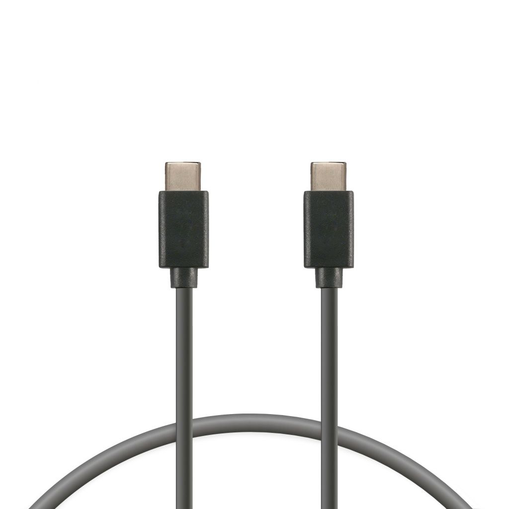 Dos cables USB-C, con conectores y cables gris oscuro, sobre fondo blanco.