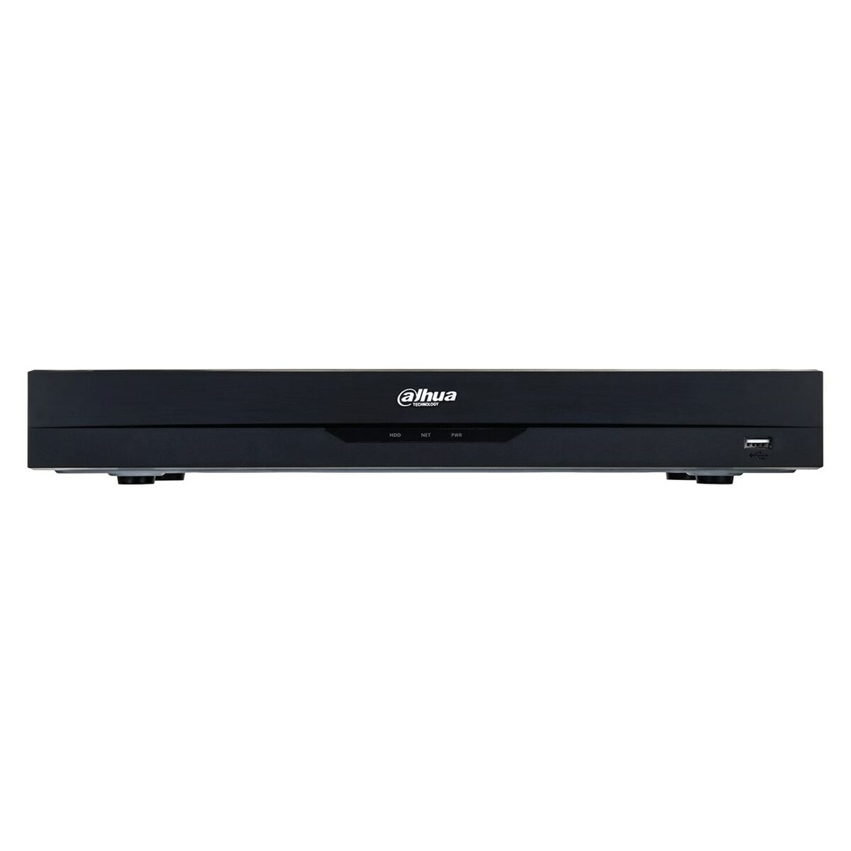 Un dispositivo DVR Dahua nero su sfondo bianco. Il dispositivo presenta il logo Dahua e varie porte di connessione.