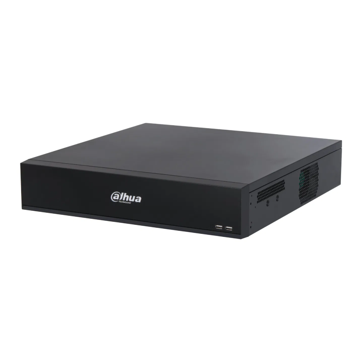 Un dispositivo DVR Dahua nero su sfondo bianco. Ha il logo Dahua, due porte USB e una griglia di ventilazione.
