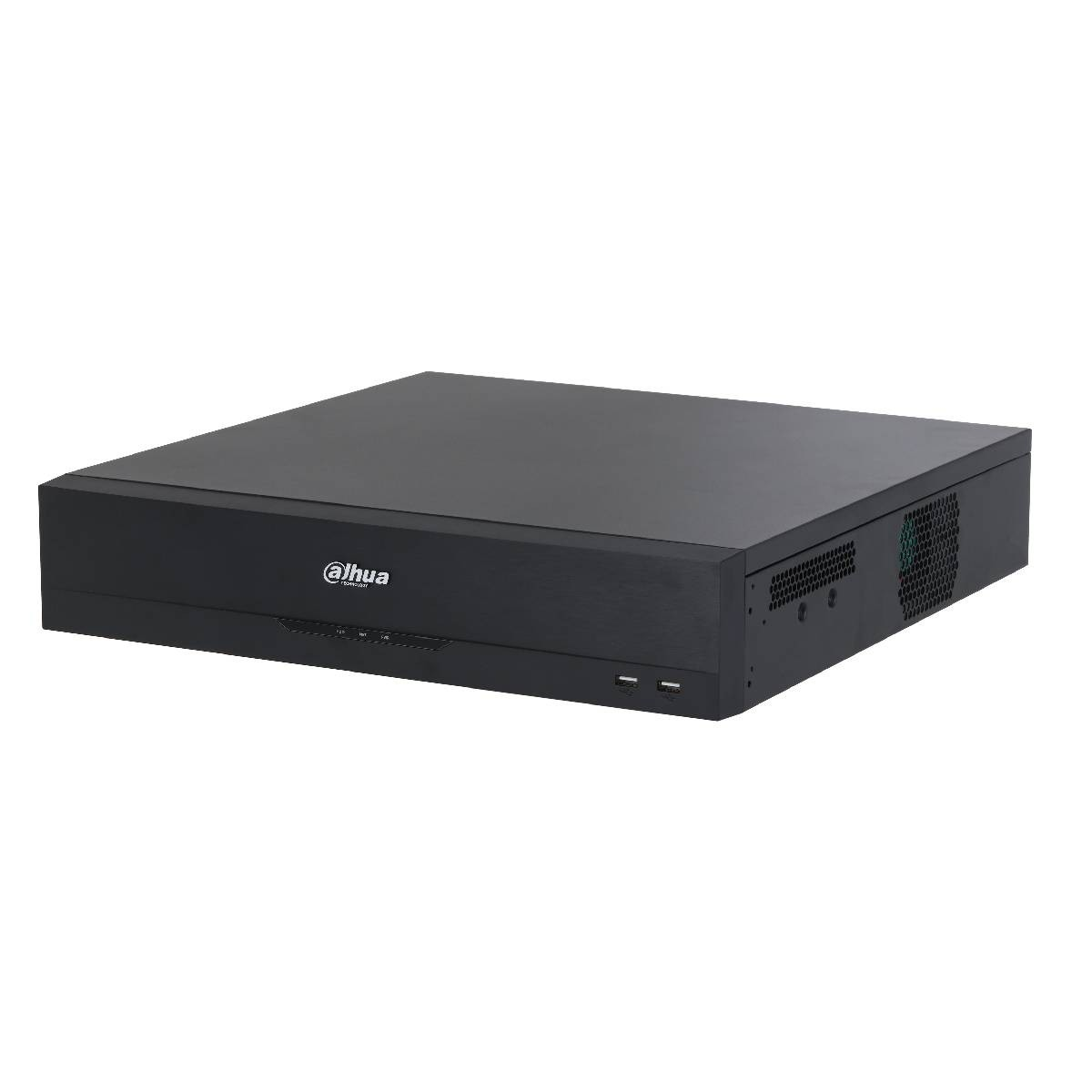 Beyaz zemin üzerinde siyah bir Dahua Network Video Recorder (NVR). NVR'de Dahua logosu ve USB portları bulunuyor.