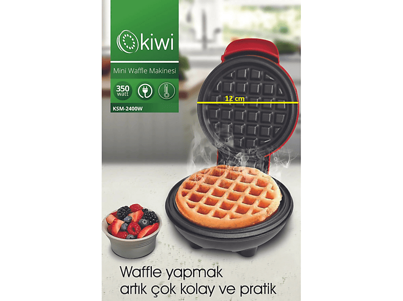 KIWI KSM-2400W Yapışmaz Plakalı Mini Waffle Makinesi Kırmızı