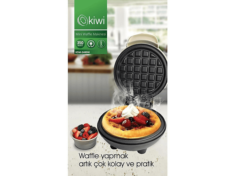 KIWI Mini KSM-2400w Yapışmaz Plakalı Waffle Makinesi Beyaz