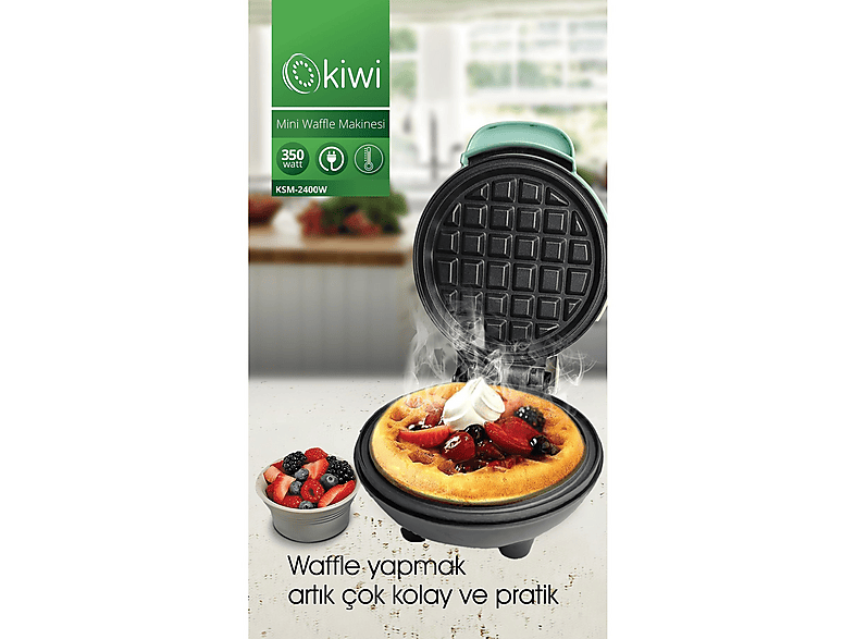 KIWI KSM-2400W Yapışmaz Plakalı Mini Waffle Makinesi Mavi