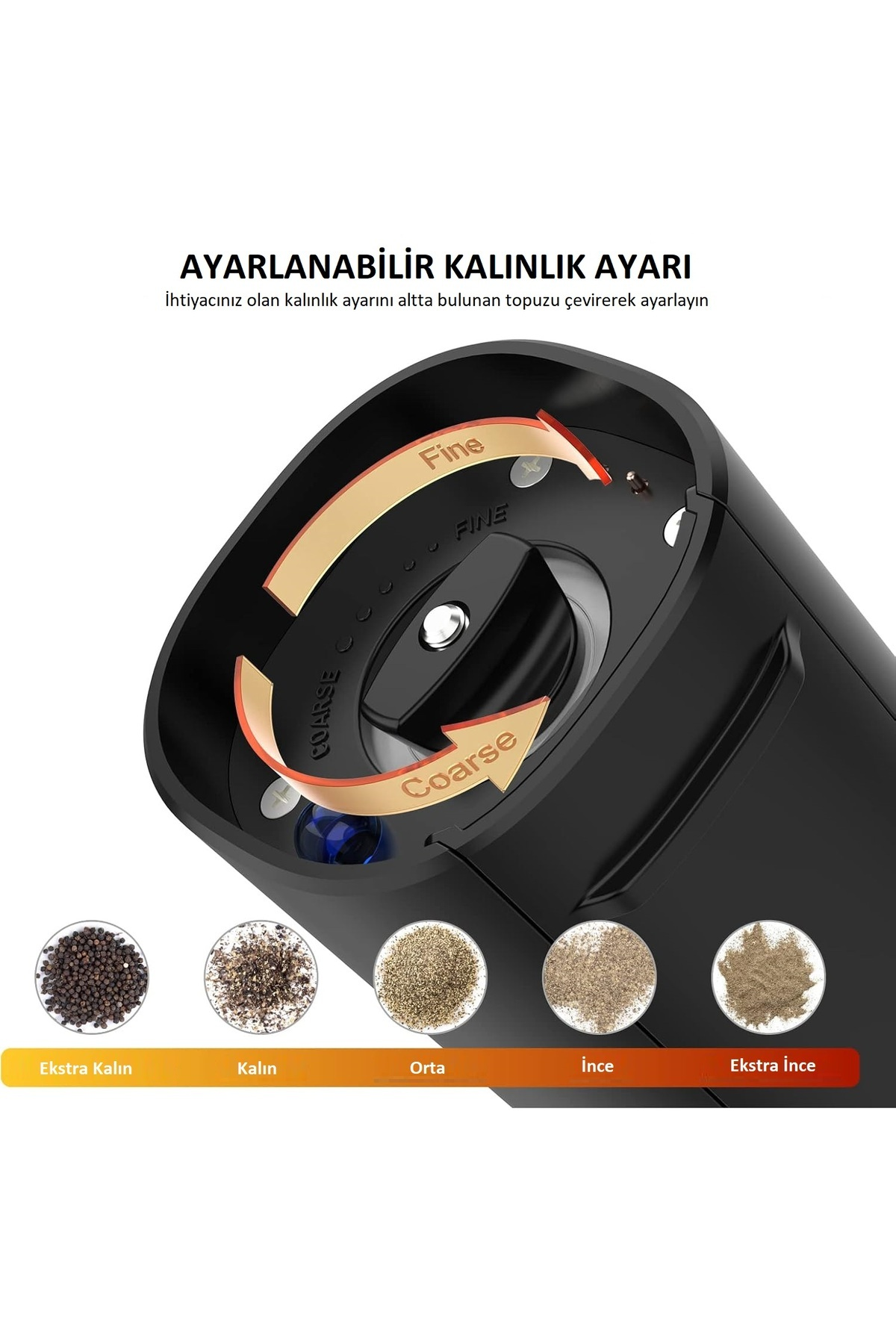 BRIGHT ELEGANCE BE-2220 2'li Standlı Pilli LED Işıklı Otomatik Tuz ve Karabiber Öğütücü Siyah