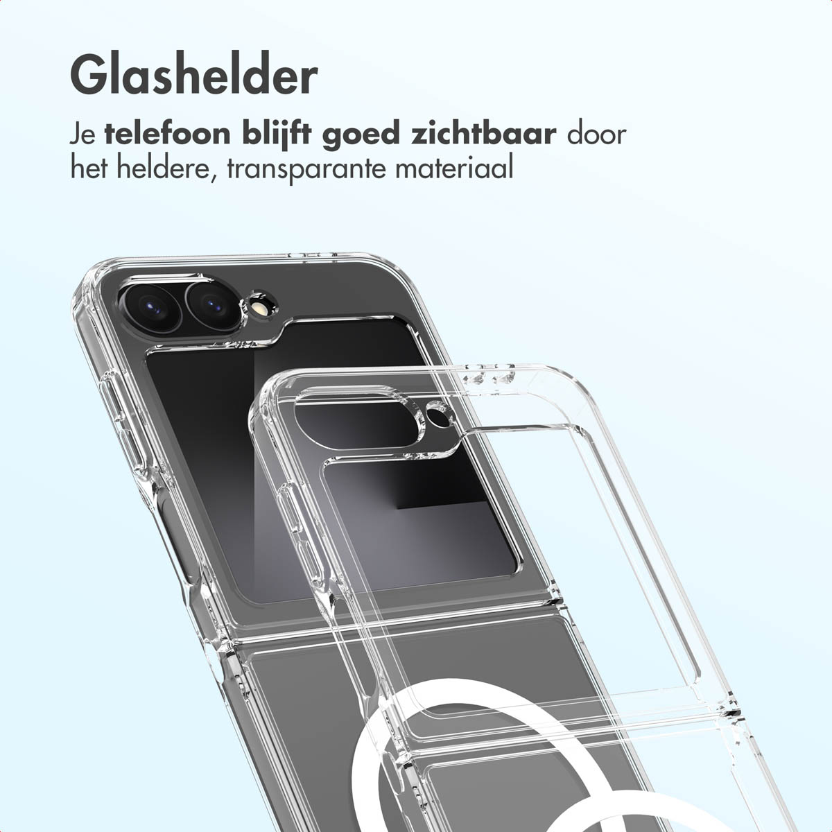 Una custodia trasparente per telefono mostra un telefono nero, evidenziando il suo design. La custodia è trasparente.